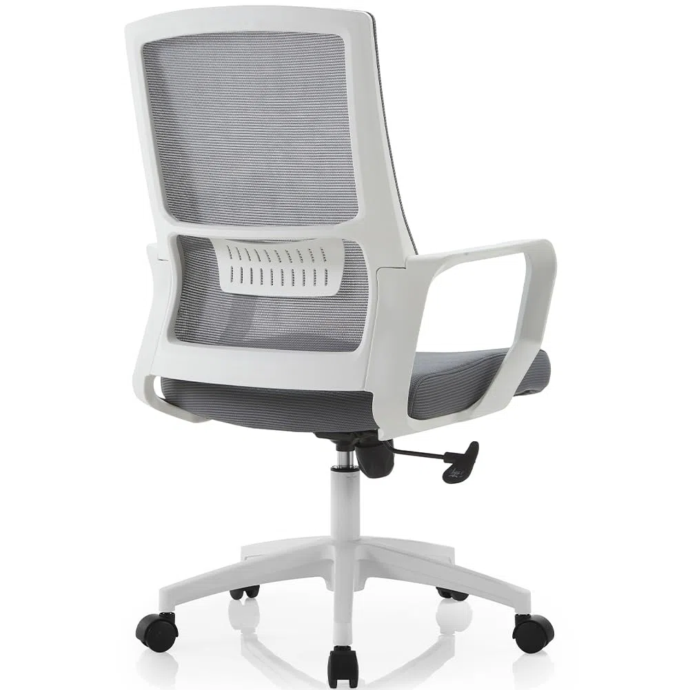 Shally Dogan Sedia da Ufficio Ergonomica Girevole con Supporto Lombare, Poltrona da Scrivania, Studio, Cameretta, Reclinabile con Altezza Regolabile, Base Bianca Robusta, Schienale Antisudore (Grigio)