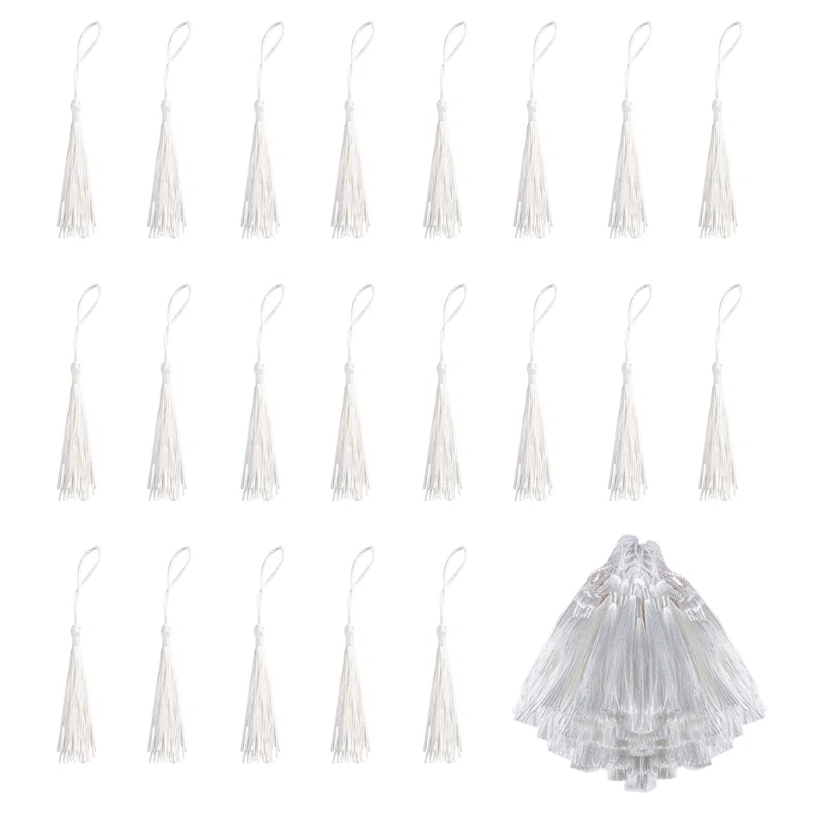 100 Pezzi Nappine Bianche, Nappe Segnalibro, Con cordino,Utilizzato per Realizzare Accessori di Abbigliamento, Orecchini, Artigianato Fai-da-te, Souveni, Segnalibri