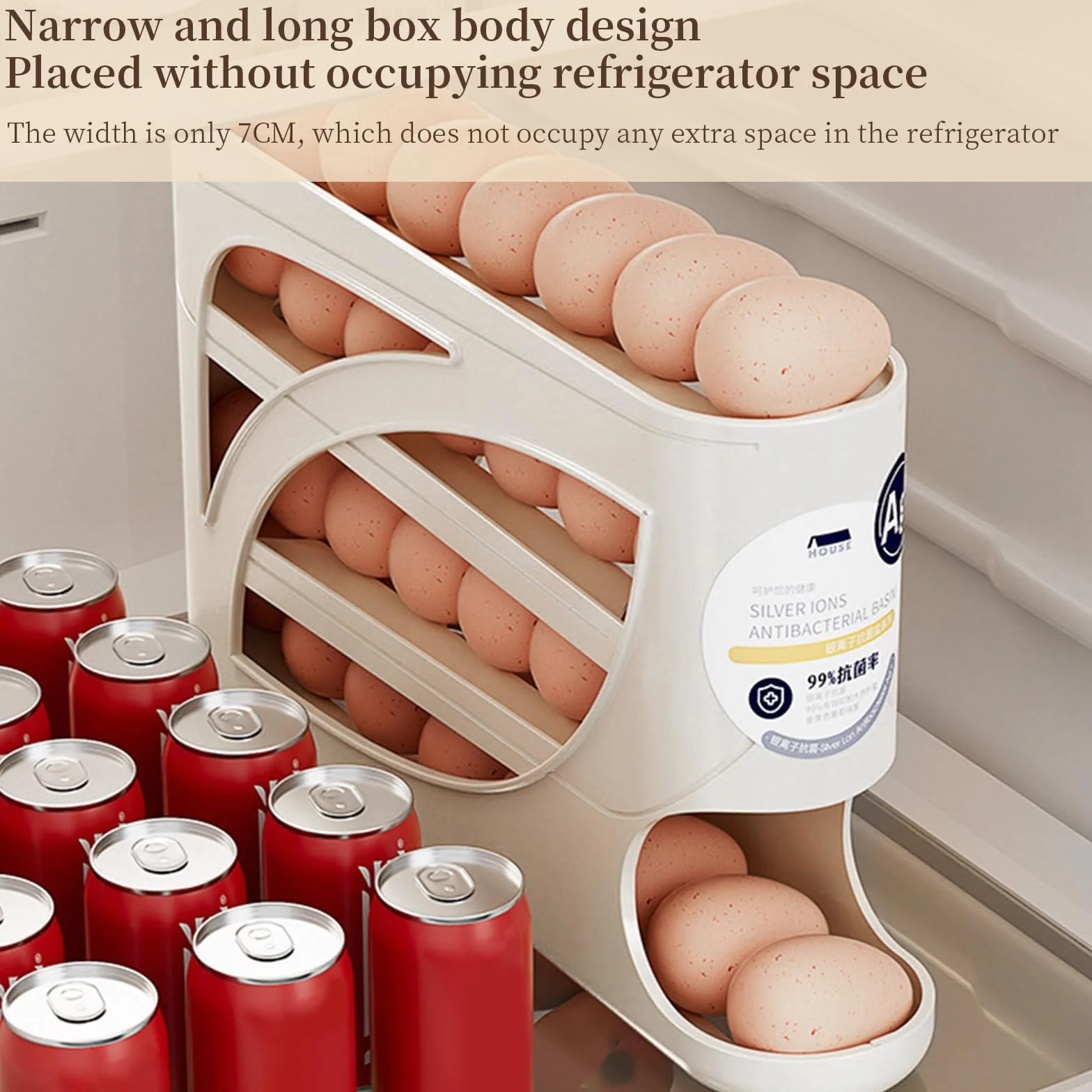 Portauova a 4 livelli per frigorifero, organizer per uova con design scorrevole, vassoio salvaspazio per 30 persone, contenitore impilabile per frigorifero e cucina (bianco)
