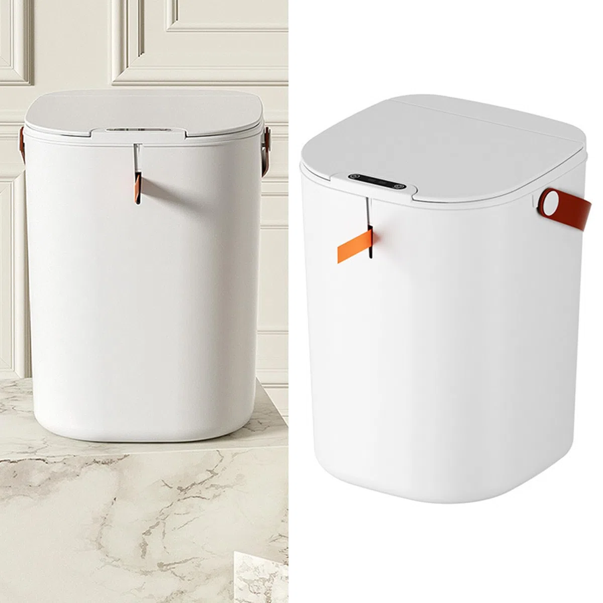 Tyenaza Pattumiera da bagno con sensore di movimento automatico con coperchio, pattumiera touchless a induzione da 20 litri per bagno (White)