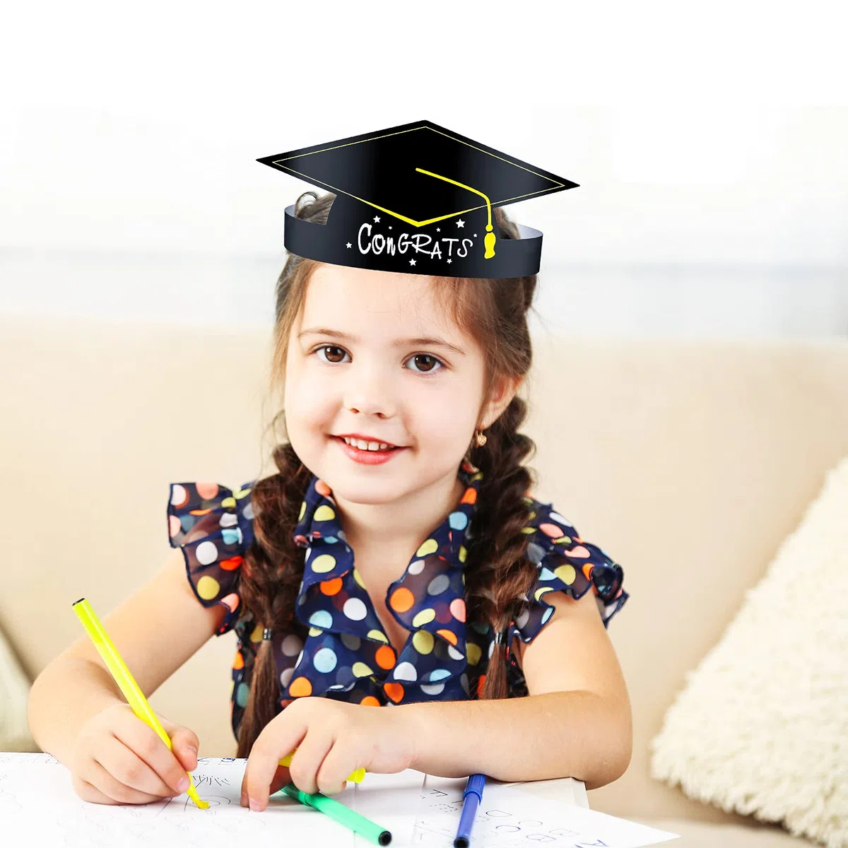MIAHART 30 Pezzi Cappelli di carta per la cerimonia di laurea Tappo con corona regolabile per decorazione