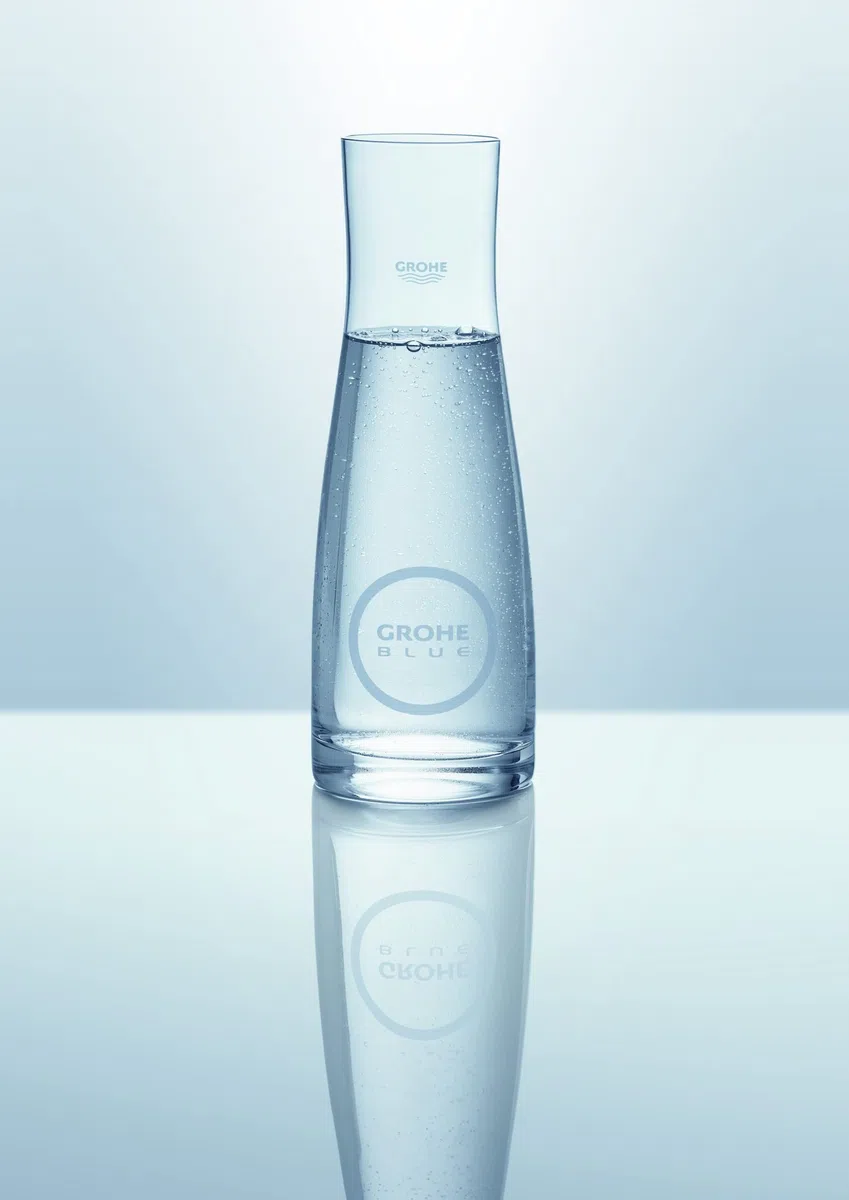 GROHE Blue Caraffa in Vetro con Tappo, Capacità 1 L, Tappo in Acciaio Inox con Blocco Antiribaltamento, Volume 1 L, 40405001
