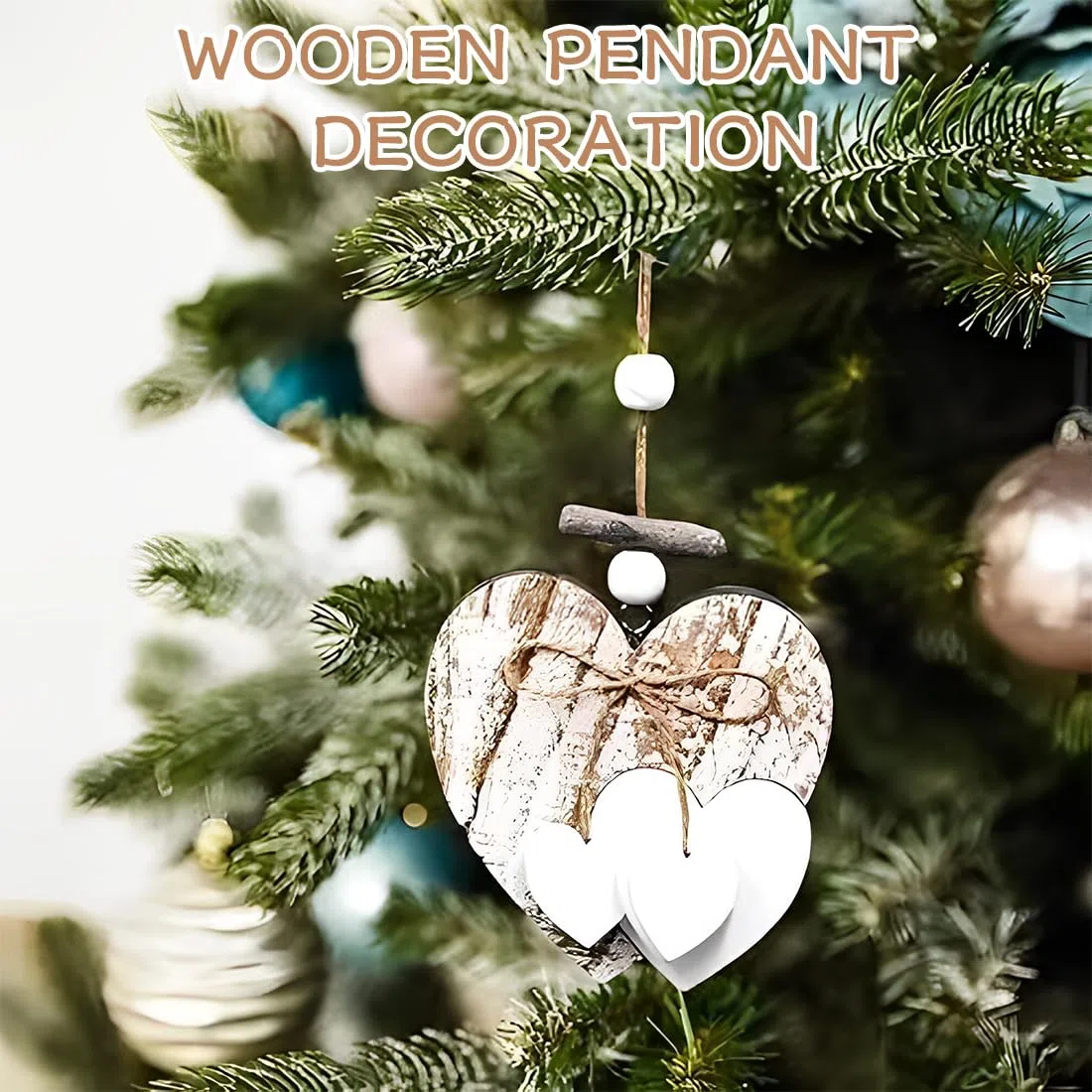 2 pezzi decorazione a forma di cuore mobile, decorazione per finestre, in legno naturale, bianco, cuore in legno, decorazione da appendere