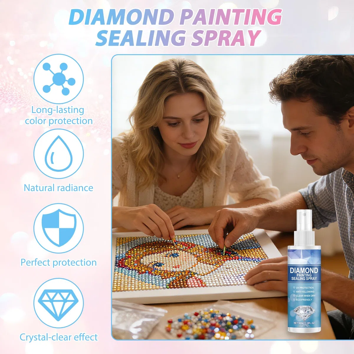 2 Pezzi 100ml Spray Colla Per Diamond Painting Forte Adesione Duratura Ditta Trasparente Senza Residui Mantiene Una Brillantezza Scintillante Adatta Per La Pittura Con Diamanti Lavori E Artigianato