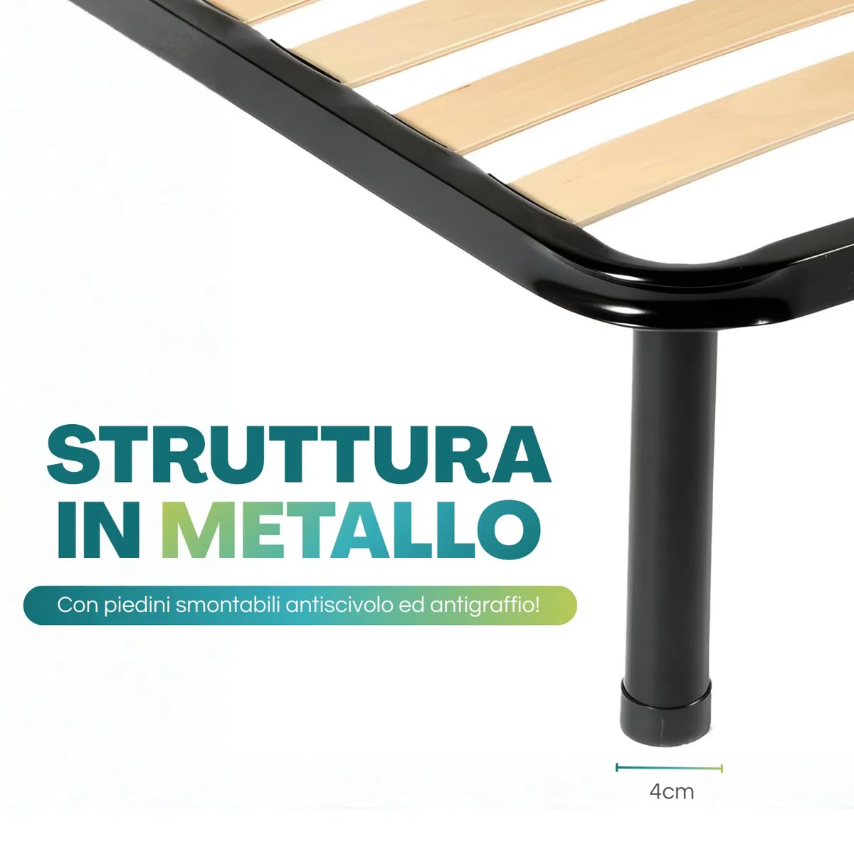 PALUPLUS Rete Ortopedica per Letto Singolo, Struttura in Metallo con Doghe in Legno, Piedini Smontabili con Gommini Antiscivolo, Portata 100 kg, Made in Italy -F -17 (80x190 cm)