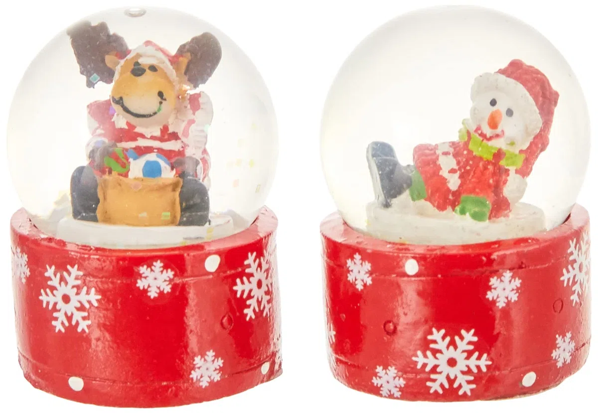 Dekohelden24 Bellissimo Set di 2 Piccolo Palle di Vetro con Neve, Circa 5 x 3,5 cm/Ø 3,5 cm