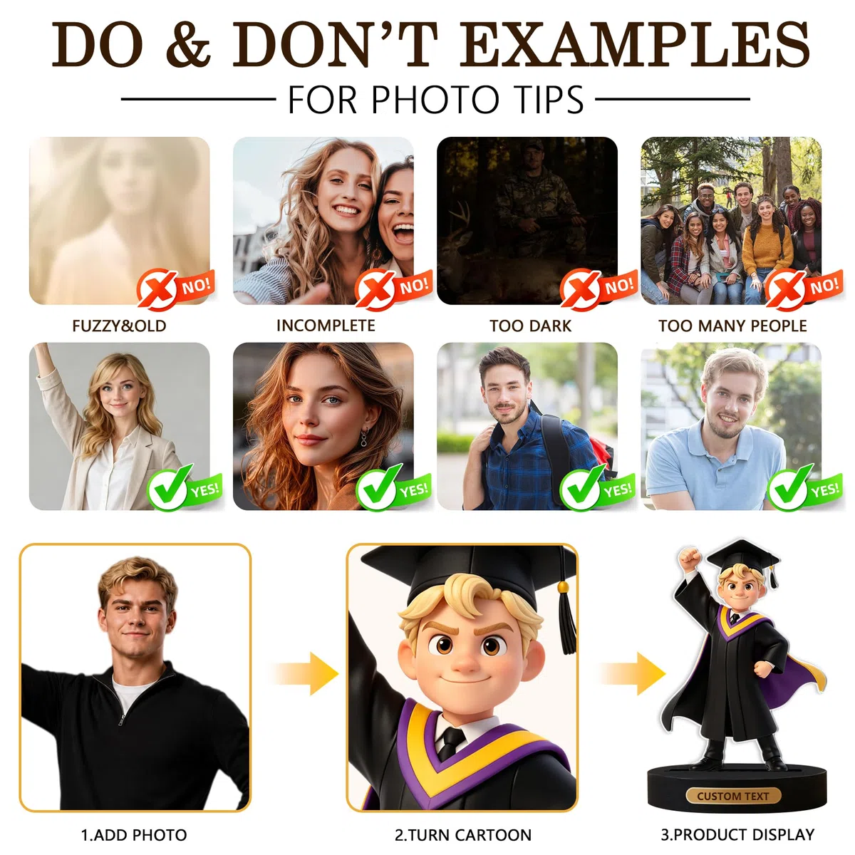 Statuetta Laurea Personalizzata con Foto, Regalo Laurea per Donna Uomo Bomboniere 2D Figurine Decorazioni Per La Laurea Feste, Regalo Maestra (Uomo)