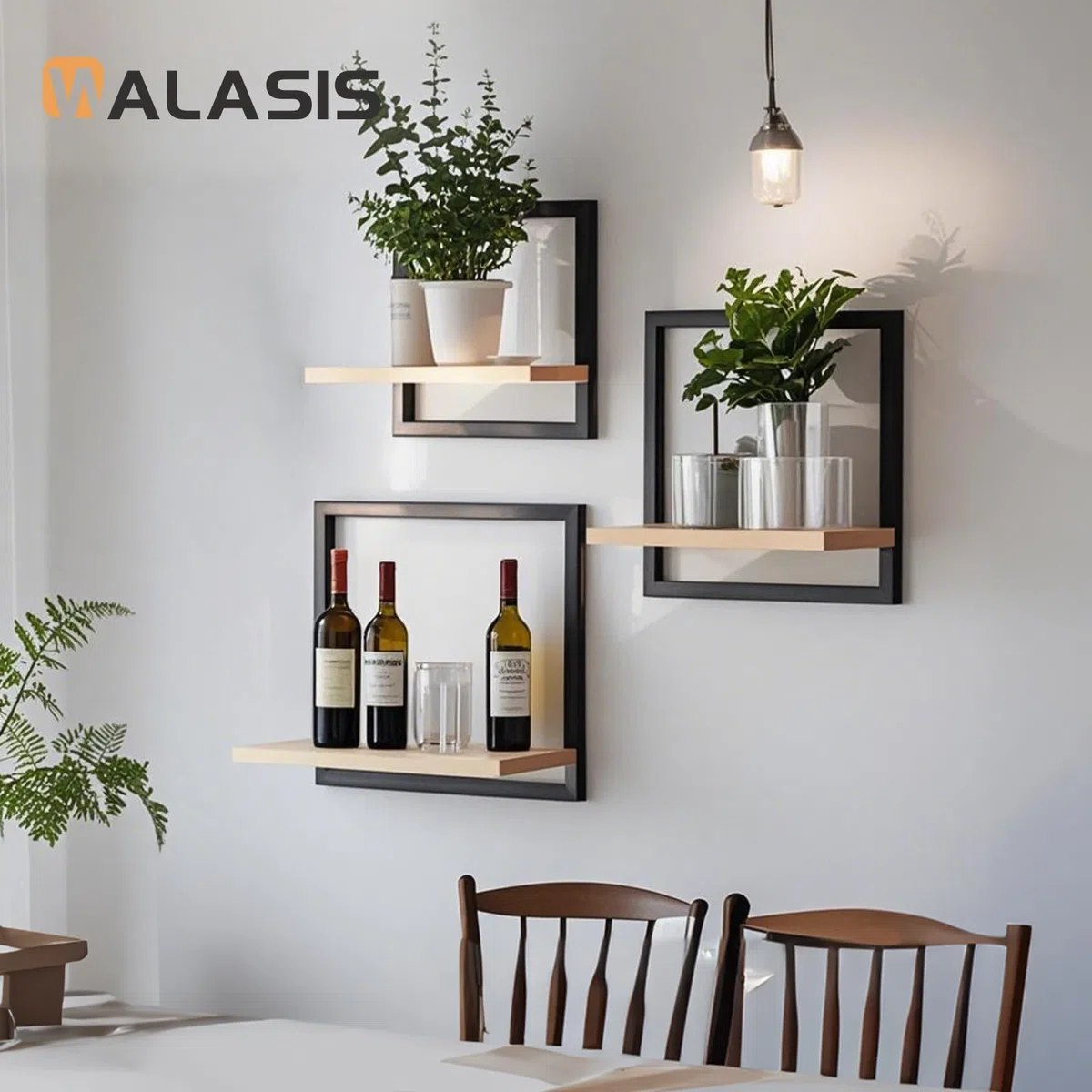 Mensola da parete nera in metallo per soggiorno: set da 3 ripiani quadrati da parete moderna, decorazione da parete, per camera da letto, bagno, angolo