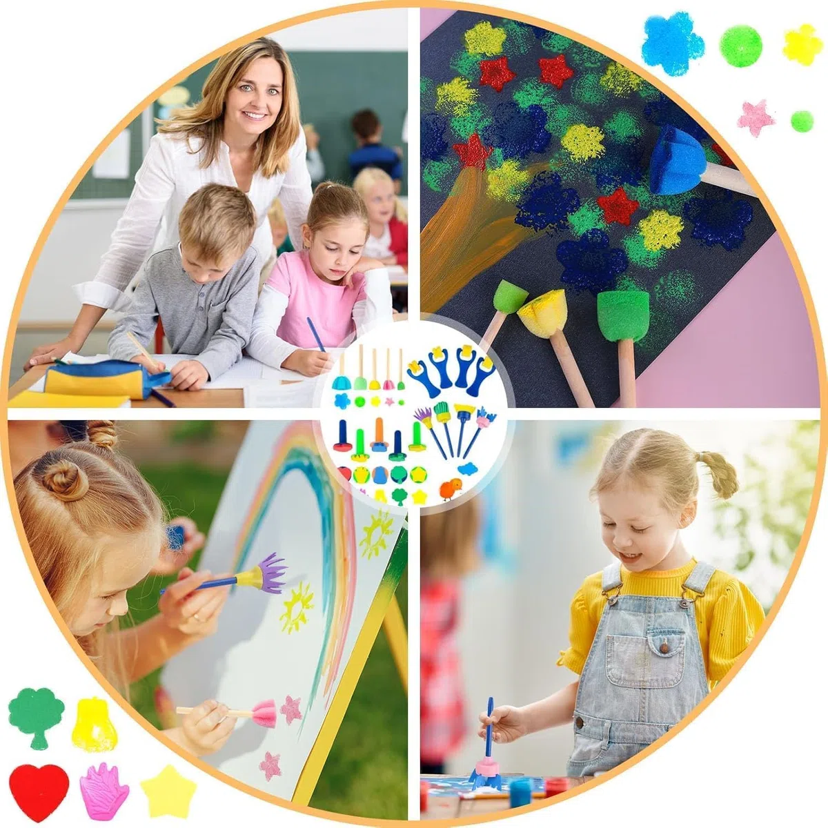 Set di pennelli per pittura in spugna, 30 pezzi, set di pennelli per bambini, per l'educazione precoce, artigianato fai da te e pittura in ceramica