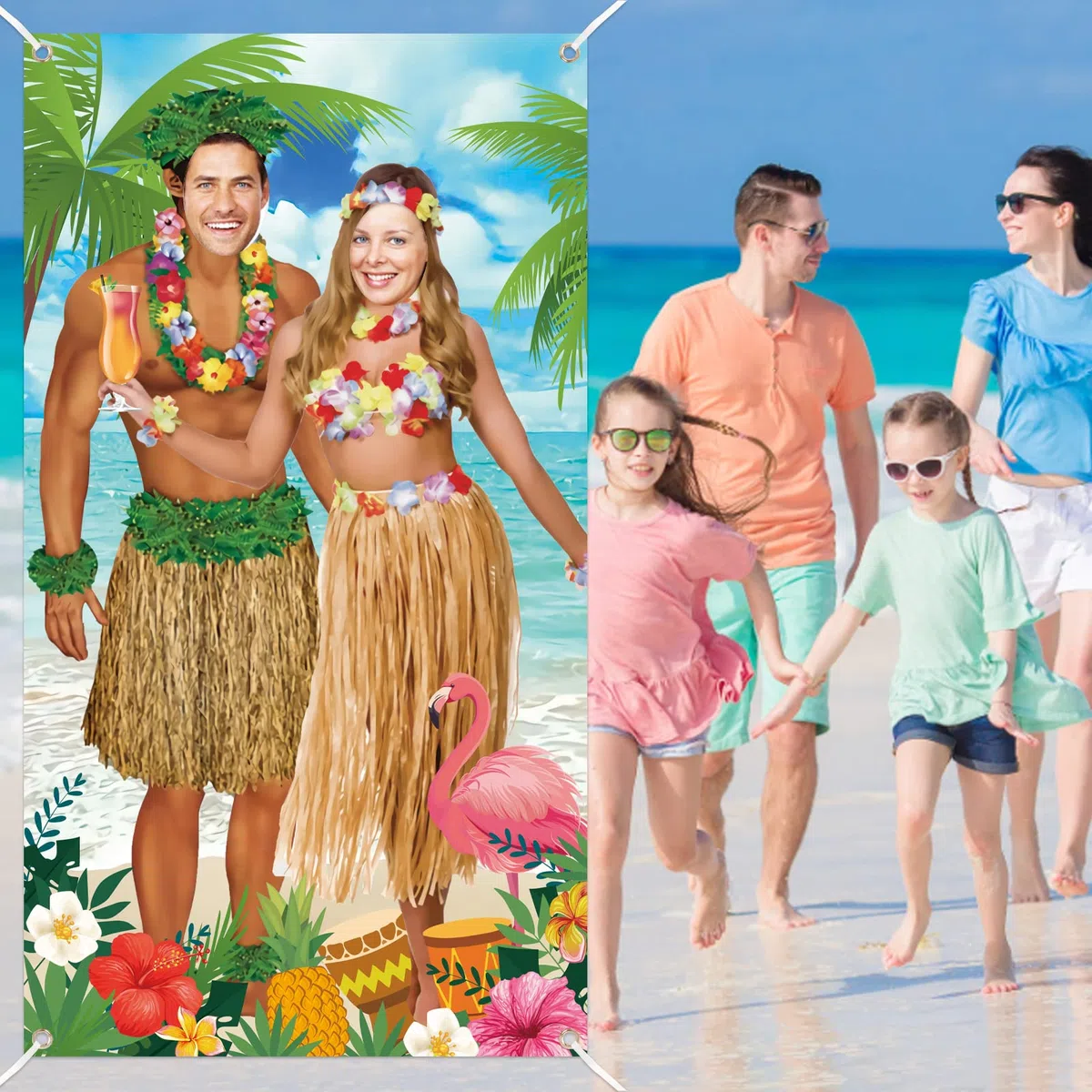 Sfondo per Foto Hawaiano, Hawaiano Festa Photo Booth Props, Coppia di Foto di Luau Prop Hawaiian Decorazioni per Feste, Luau Divertente Tropical Hawaiane Spiaggia Decorazione