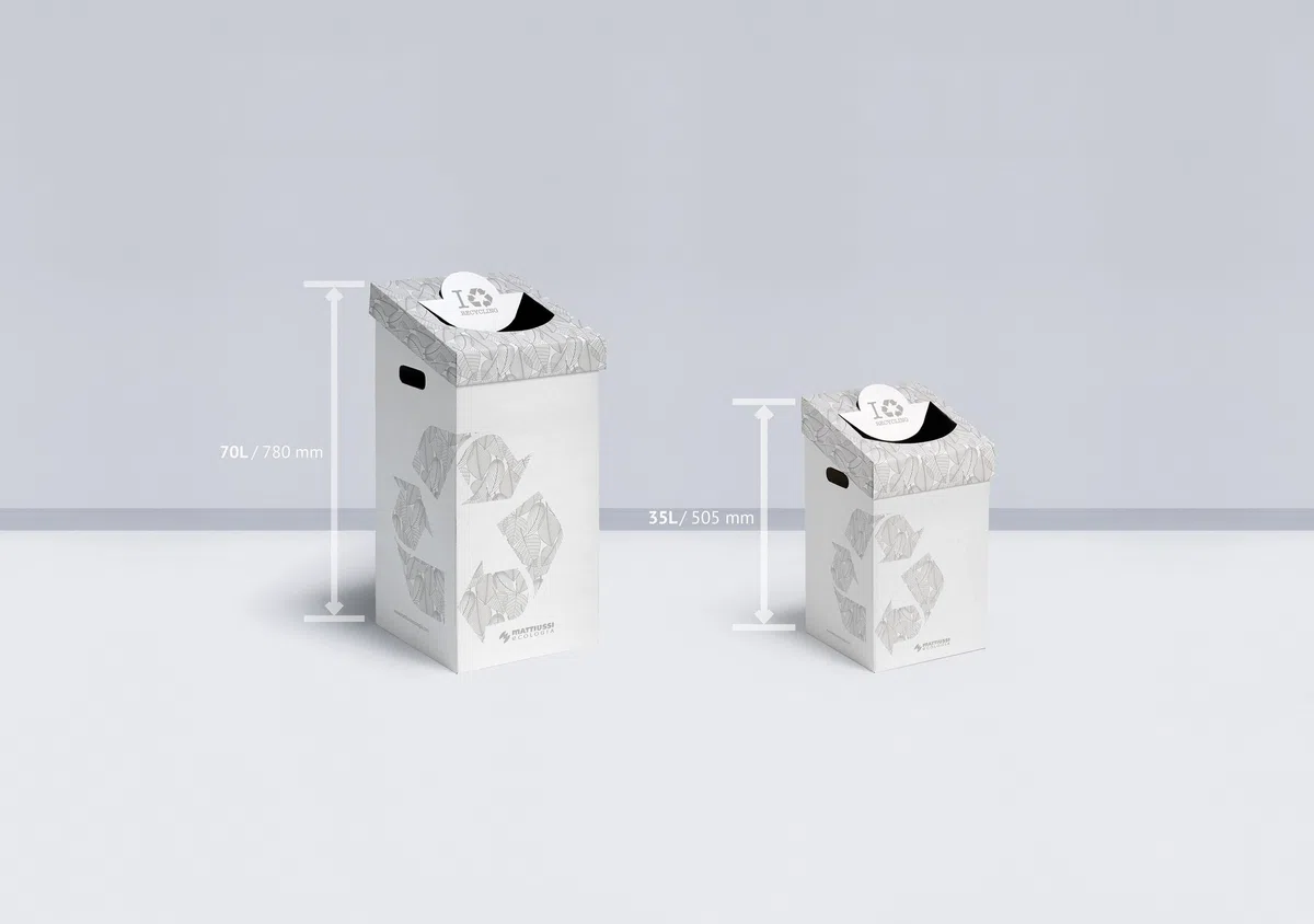 MATTIUSSI CART-ONE 70 litri: contenitore in cartone per la raccolta differenziata (5 pezzi, bianco)