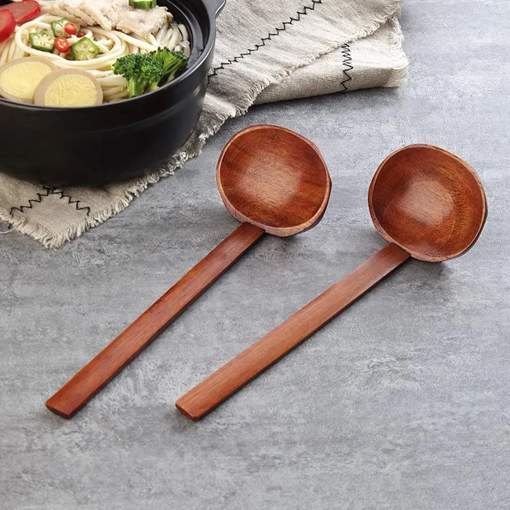 5 Pezzi Grandi Cucchiai da Zuppa in Legno, 22 cm Naturale Cucchiaio in Legno a Gusto Lungo Ramen, Cucchiaio Ramen Manico Giapponese per la Zuppa di Porridge Lamian Noodles Hot Pot Famiglia Ristorante