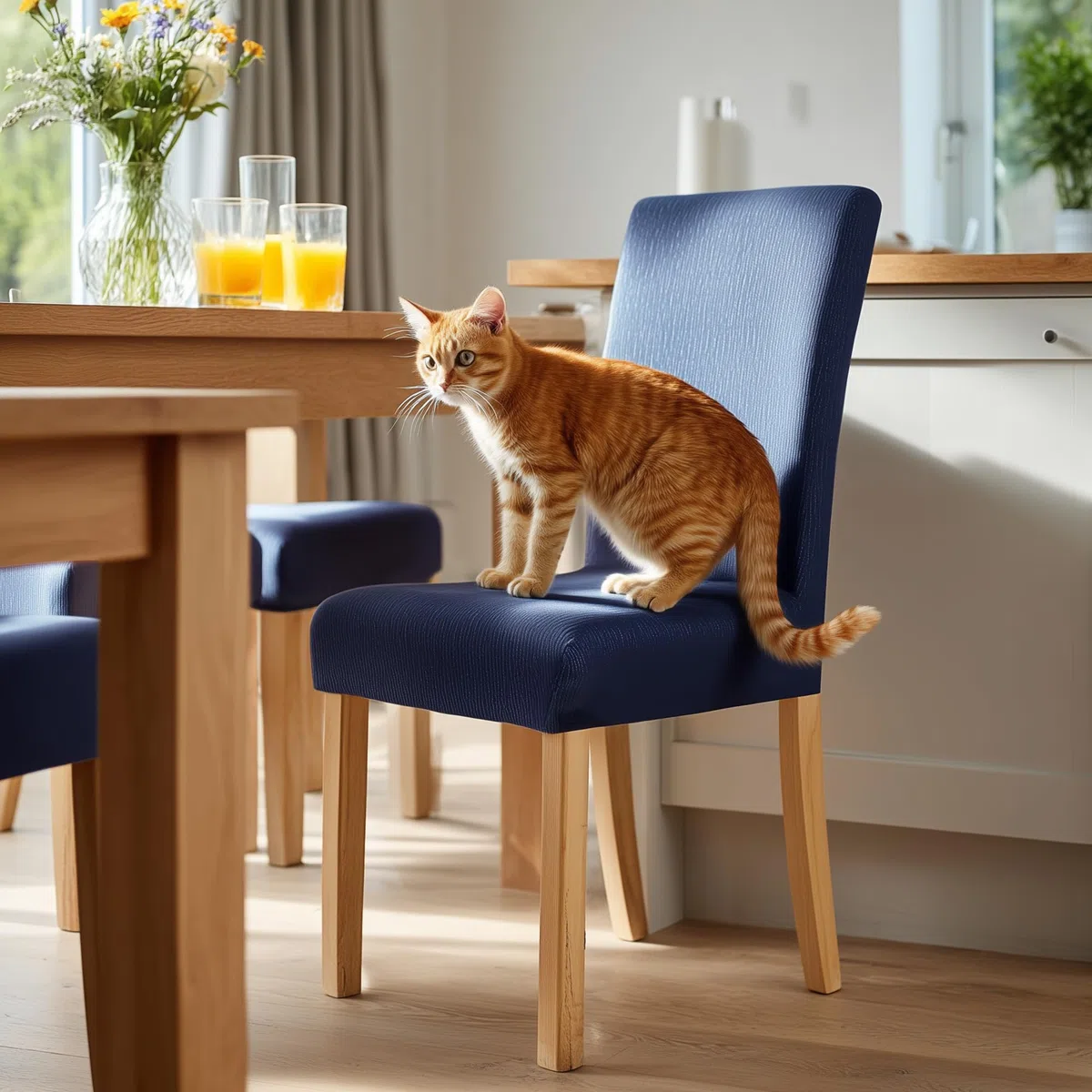 Deconovo Coprisedie con Schienale 6 Pezzi, Coprisedie Elasticizzati Universali Lavabili per Cucina e Sala da Pranzo, Motivo Corteccia Naturale, Blu Navy