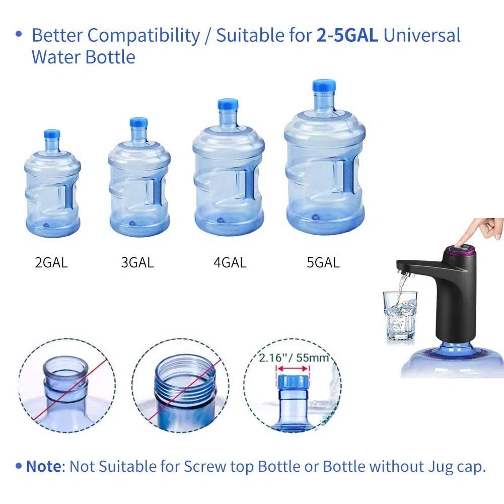 Dispenser Di Acqua, Usb Ricarica Automatica Pompa Per Acqua Portatile Elettrica, Bottiglia Universale Da 3-5 Galloni, Erogatore D'Acqua Portatile Elettrico Senza Fili Per Interni Ed Esterni
