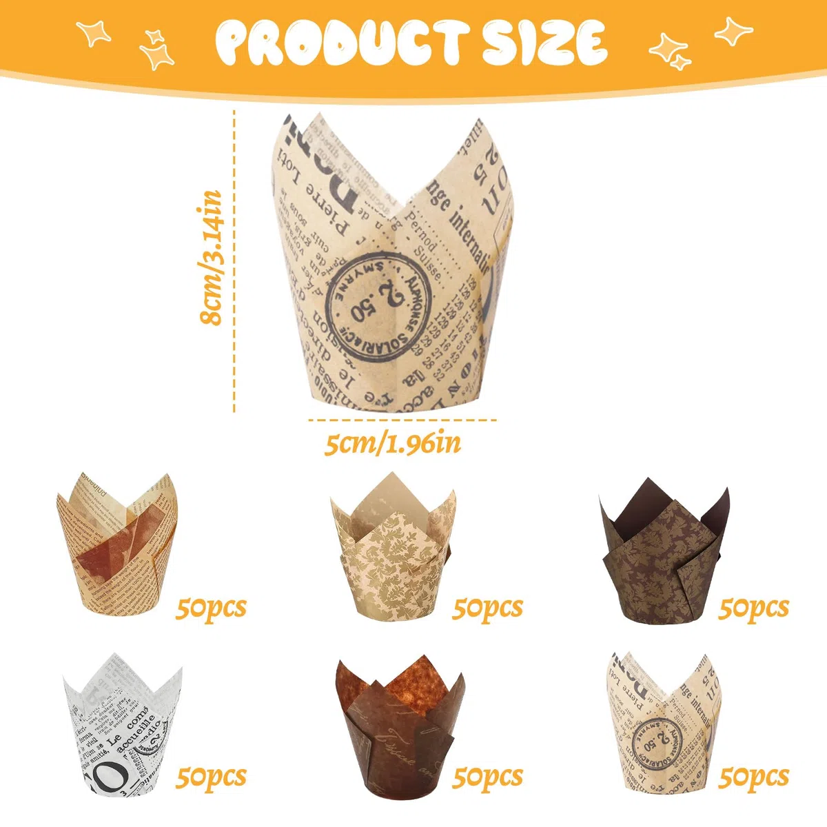 Pirottini per Muffin Carta, Pirottini Muffin tulipano, Cupcake 300 Pezzi, Cupcake Liners per Cottura, Dolci, Feste, Natale e Compleanni, Dimensioni Standard (Tulipani-D)