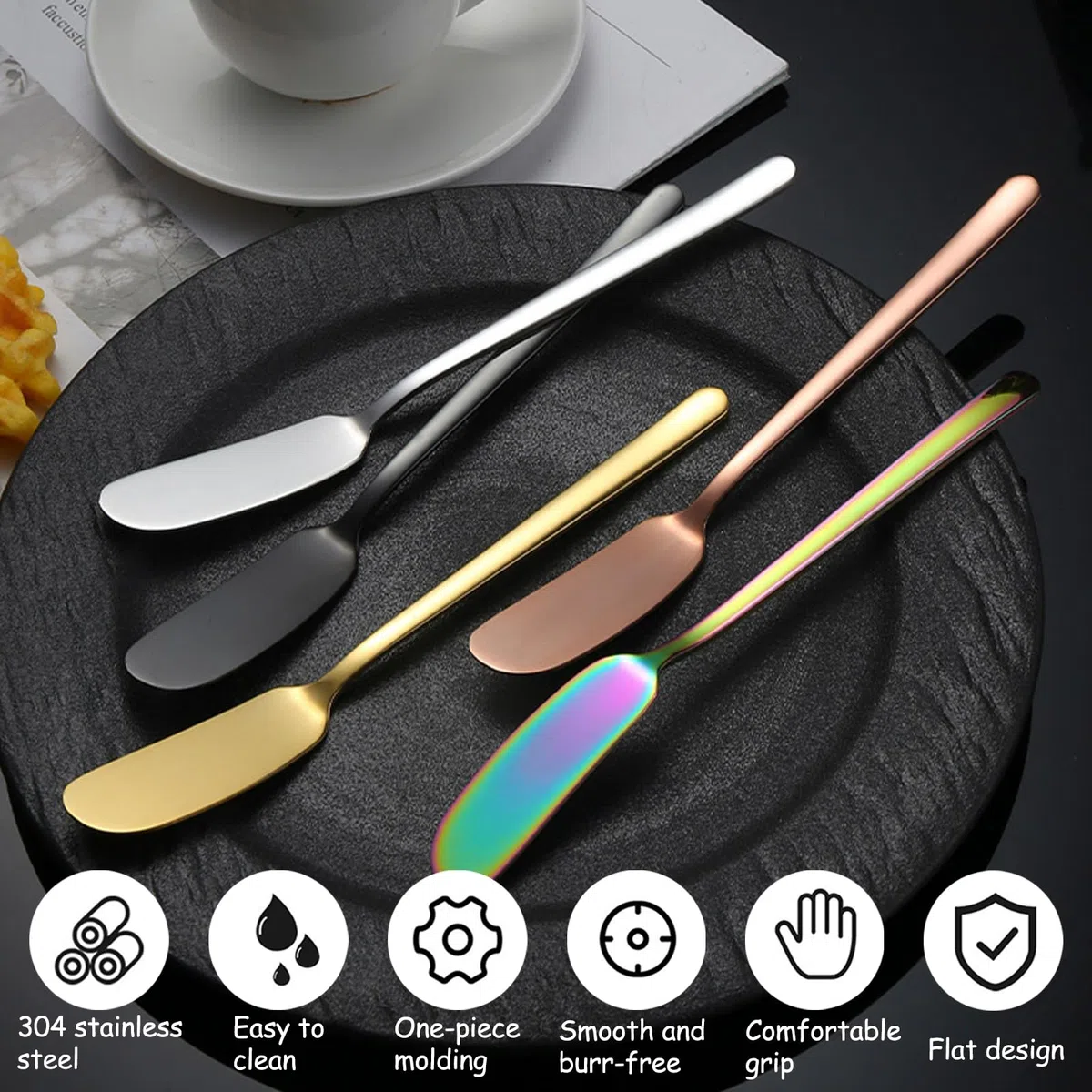 YNR Set da 5 Coltelli per Burro,Coltelli in Acciaio Inox,Bordo Arrotondato di Qualità Ristorante per Spalmar Burro e Formaggio Crema