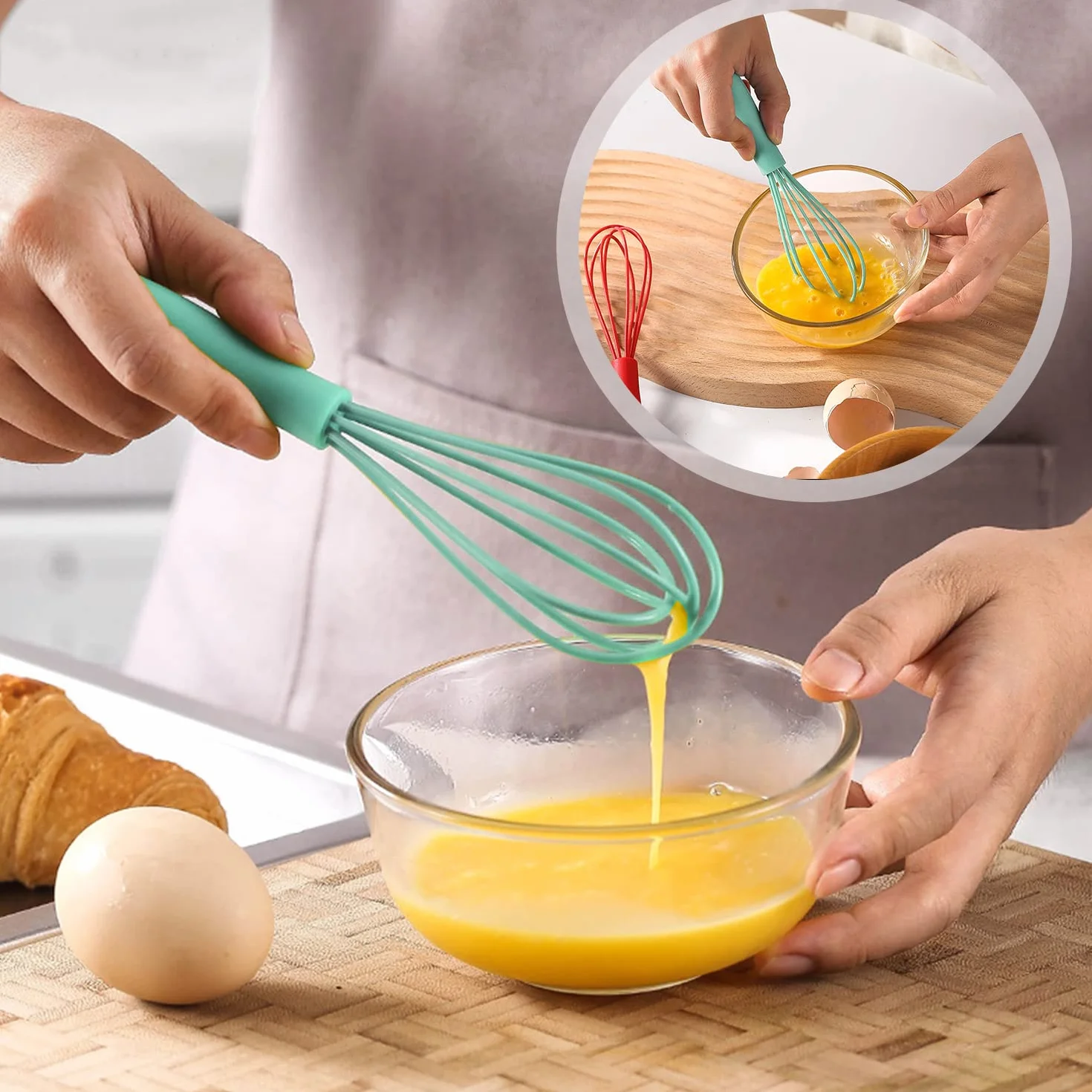 5Pcs Frusta in Silicone da Cucina per Mescolare, Battere, Schiumare