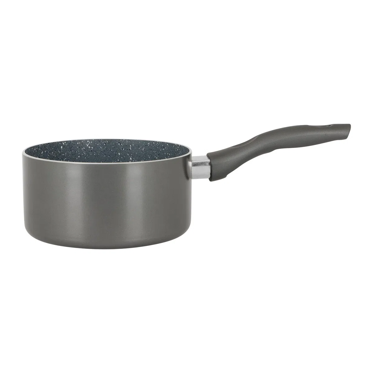 Crealys 539347 - Casseruola in alluminio AUTAN Ø 16 cm H 8 cm – Rivestimento antiaderente sano in ceramica effetto pietra – Colore grigio – Manico termoresistente in silicone – Tutti i piani cottura