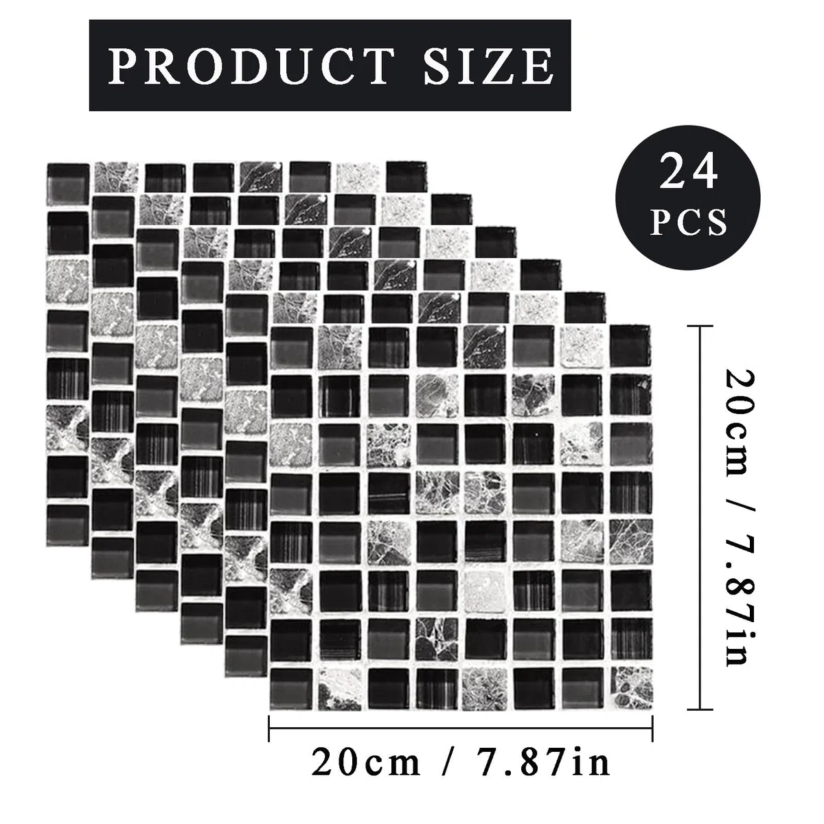 Adesivi per Piastrelle 20x20cm,ESYFOR 24PCS Adesivi da Parete Impermeabili Autoadesivi 3D Mosaico PVC Sticker Piastrelle Adesive per Bagno Cucina Parete Fai da Te
