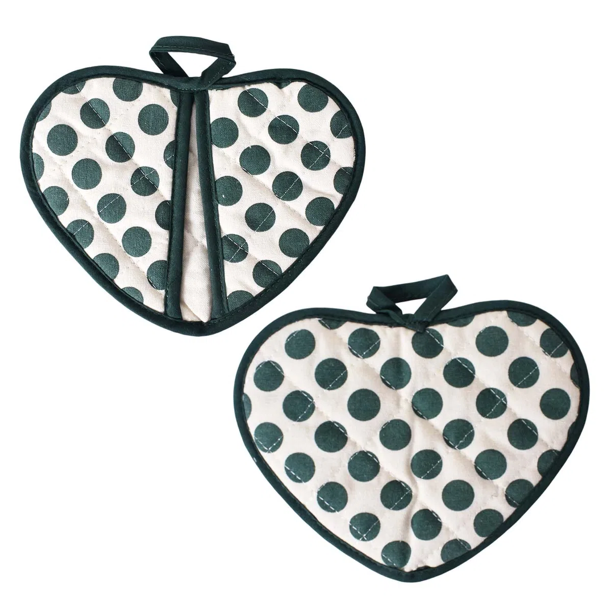 Set di 2 Presine da Cucina, Presine in Cotone con Tasche, Resistente al Calore Fino a 250°C, Guanti da Forno in Cotone Portapentole da Cucina Resistenti al Calore per Cucinare, 20 x 15 cm (Verde)