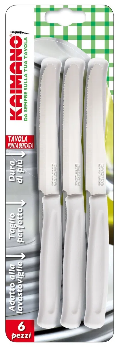 Kaimano ACC0556 Coltelli da Tavola, Plastica, Bianco, 26 x 7 x 2 cm, 6 Unità