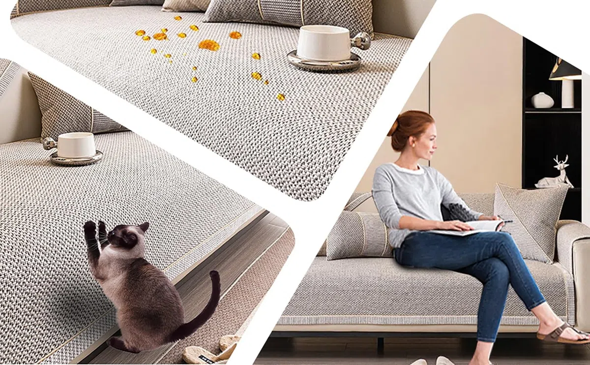 Copridivano in Morbida Cotone e Lino Lavabile, Copri Divano Antiscivolo da 1/2/3 Posti for Divani Componibili, Sofa Protezione for Mobili a Forma di L/U(Grigio Scuro,90x240cm)
