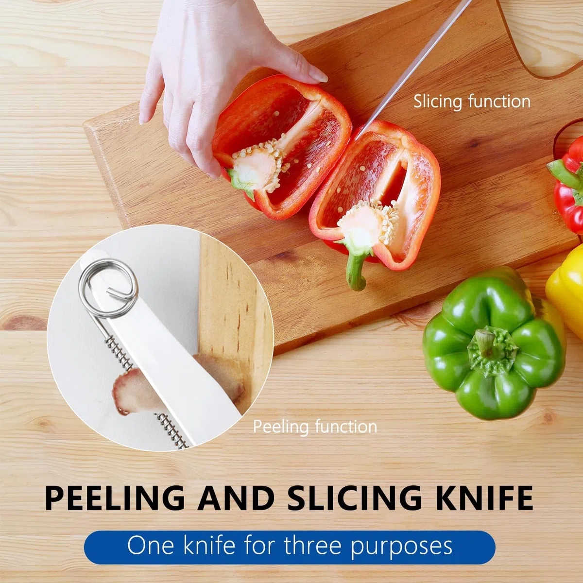 3 Pezzi Spelucchino, Coltello per Affettare Rapido, Coltelli da Cucina Professionali, Coltello per Frutta Multifunzionale 3 In 1 Coltello da Frutta e Verdura In Acciaio Inossidabile