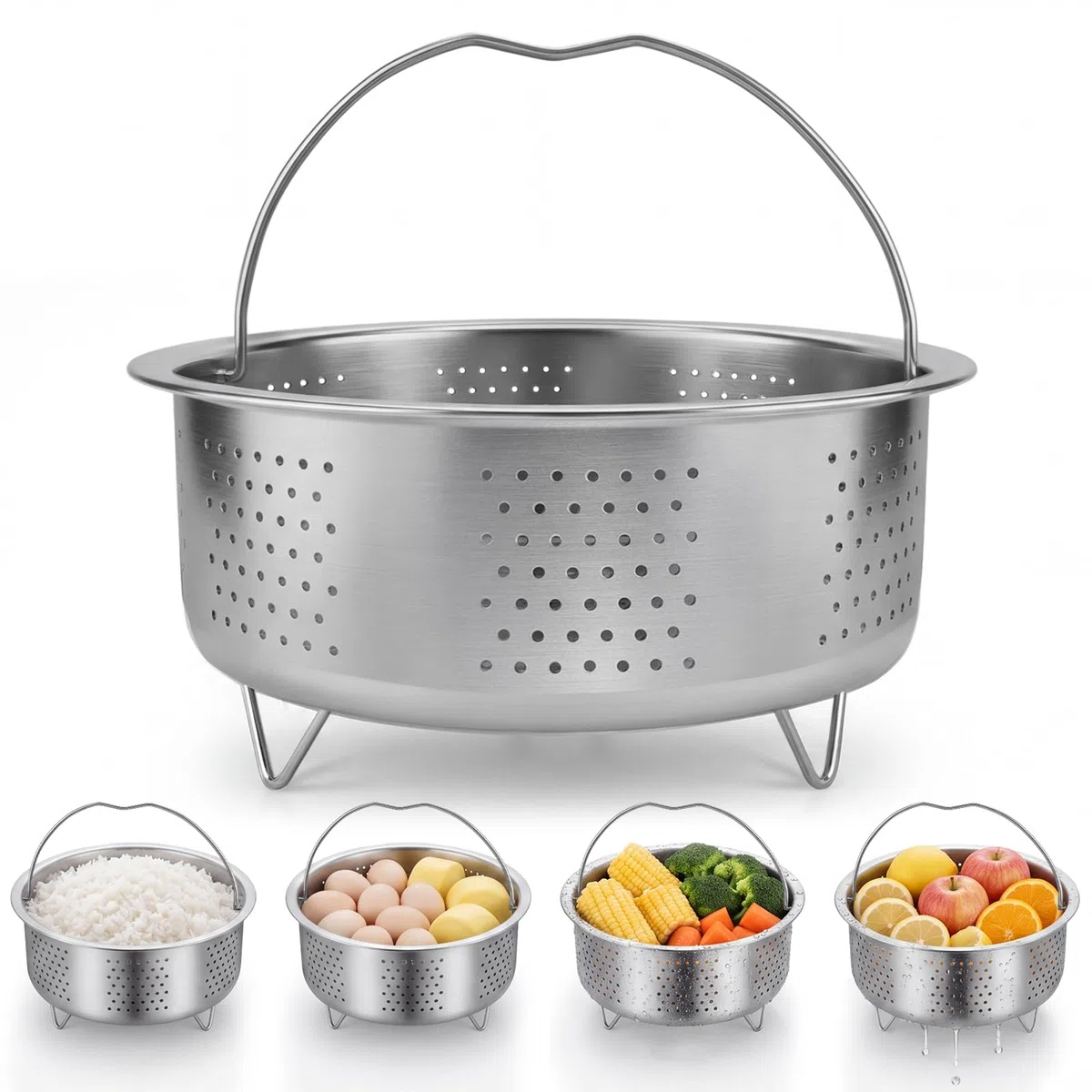 20cm Cestello Cottura a Vapore in Acciaio Inox 304, Cottura a Vapore con Manico per Pentole da Cucina, Pentole a Pressione, Cottura a Vapore di Verdure, Frutta, Uova