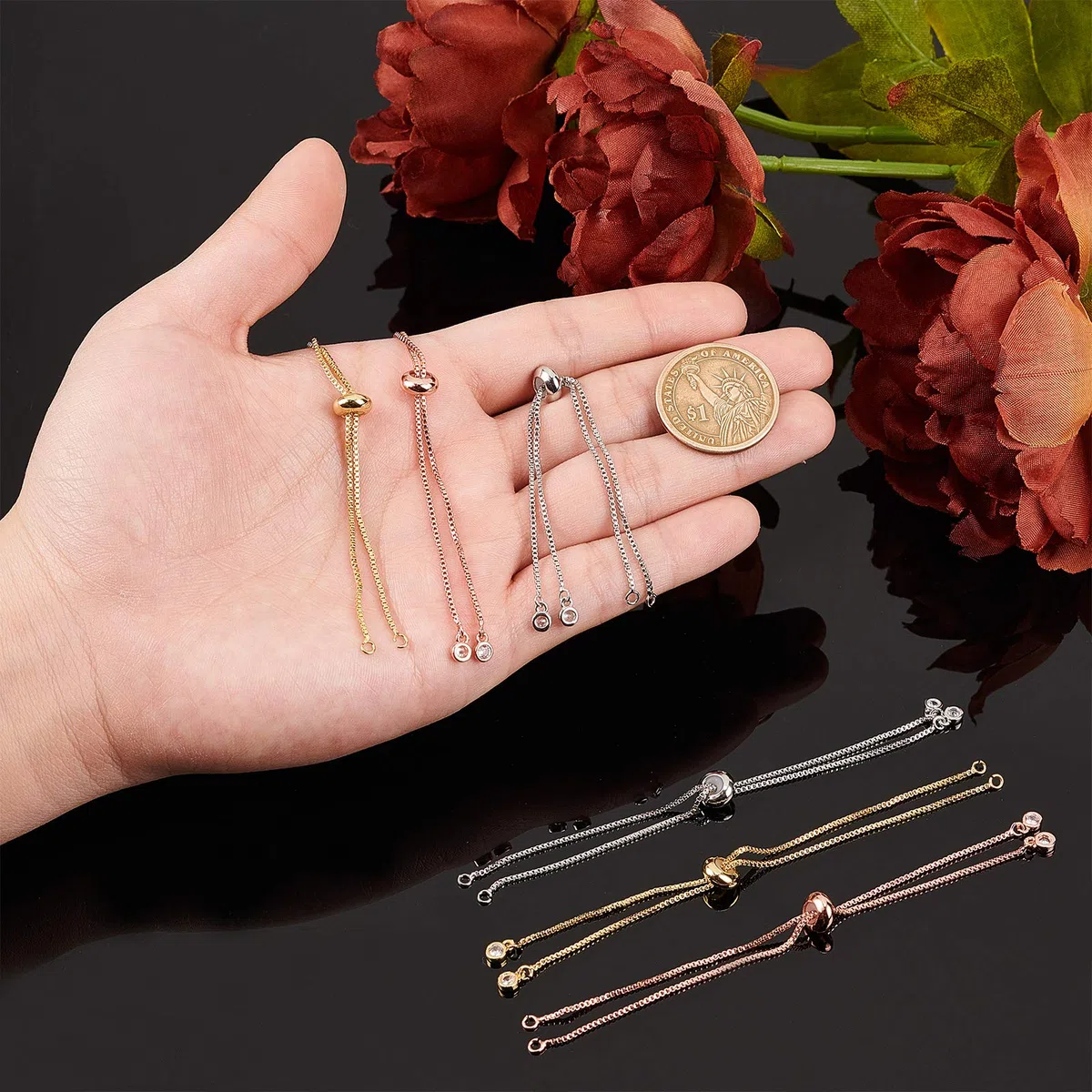 NBEADS 12pz braccialetti a scorrimento regolabile per realizzare ciondoli con strass, catenine estensioni per gioielli fai da te, 24cm