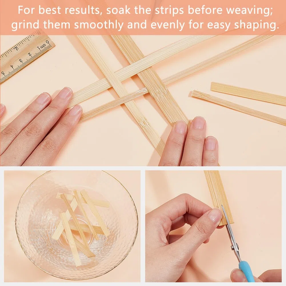 FINGERINSPIRE 4 rotoli di strisce di bambù per tessitura 4 stili di strisce piatte in vimini di bambù naturale mocassino sottili strisce piatte larghe strisce di bambù rattan per fai da te tessitura