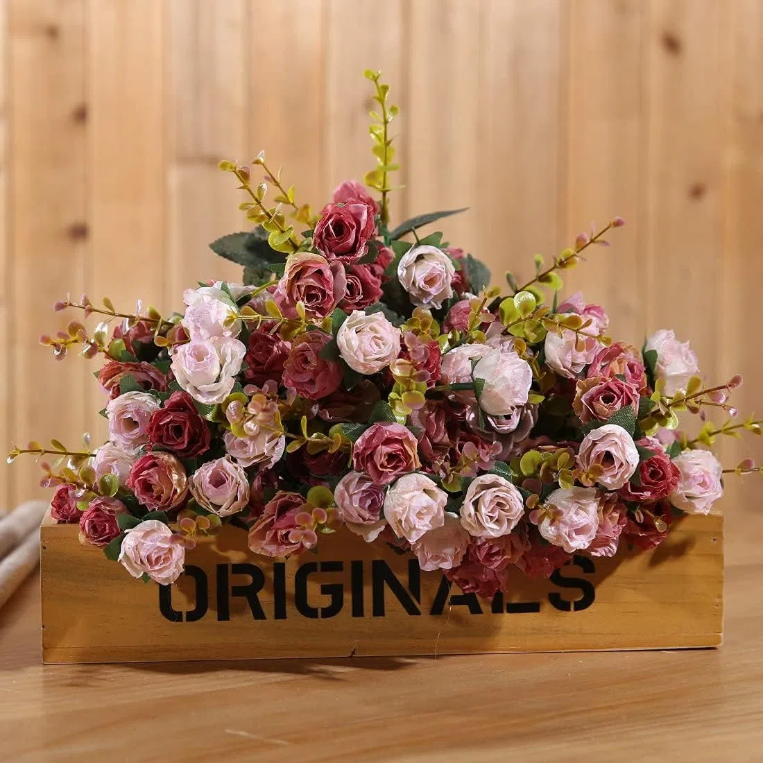 Fiori Finti per Decorazioni, 21 Teste Di Foiri Artificiali, 2 Bouquets Fiori Artificiali per Decorazioni, Matrimoni e Abitazioni, Fiore Finto per Cimitero (Rosso Rosa)