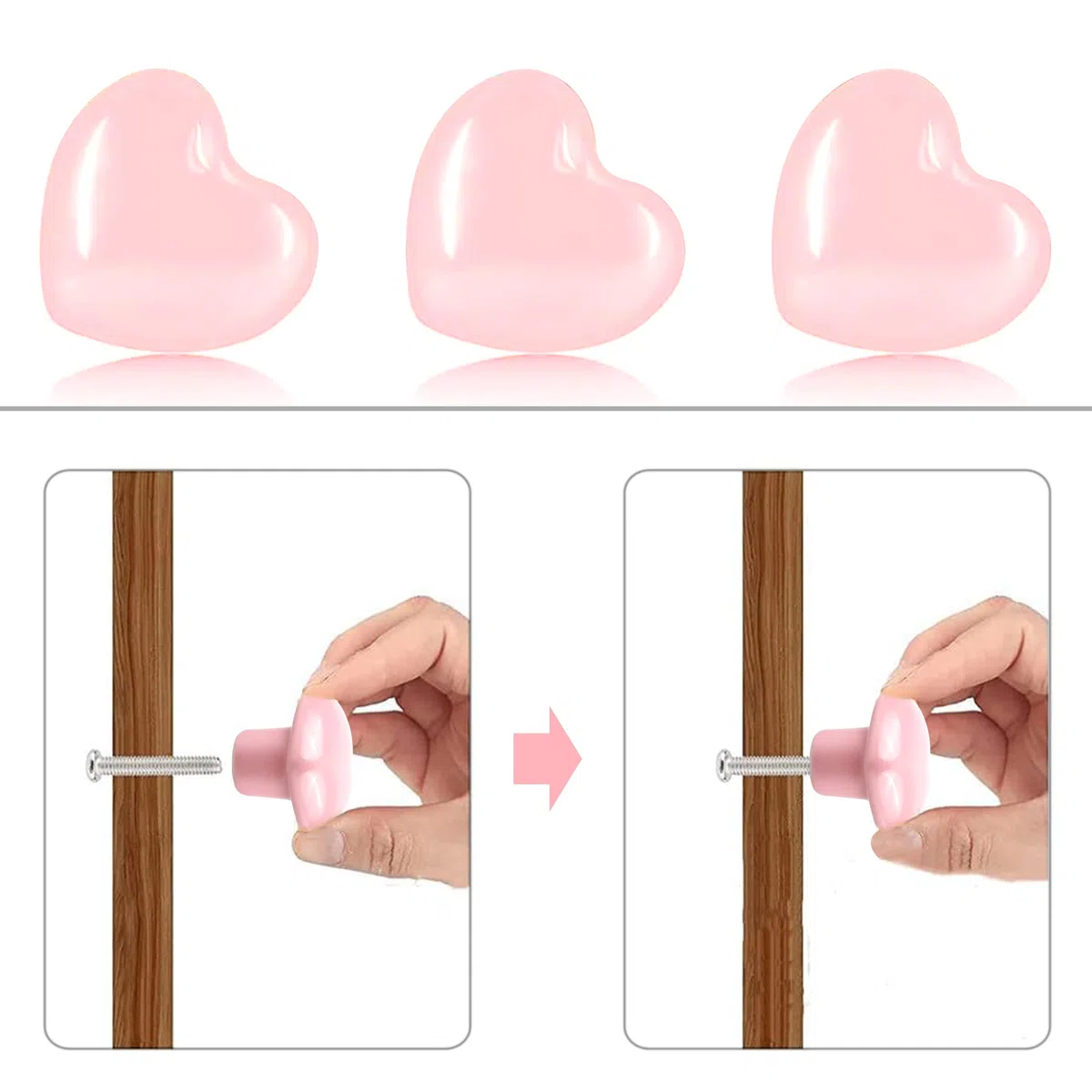Confezione da 10 Maniglie a Cuore in Ceramica Rosa con Viti Incluse - Per Decorazione Cupcake, Dolci e Torte - Eleganti e Pronti per l'Uso‌
