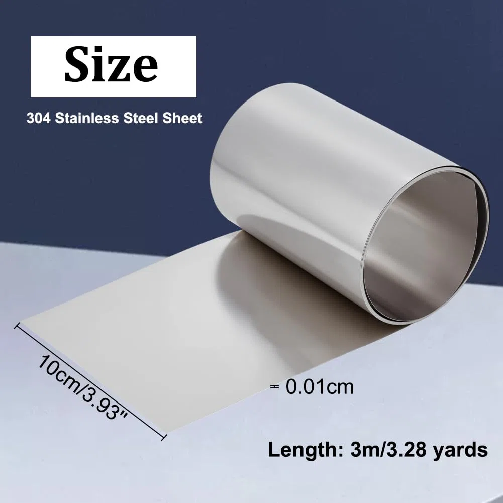 PH PandaHall 3m x 10cm Rotolo in Lamiera di Acciaio Inossidabile 304 Striscia Metallica Rotolo di Lamiera Metallica per Lavori Artigianali Tetti Grondaie Macchinari Industriali, Spessore 0.1mm
