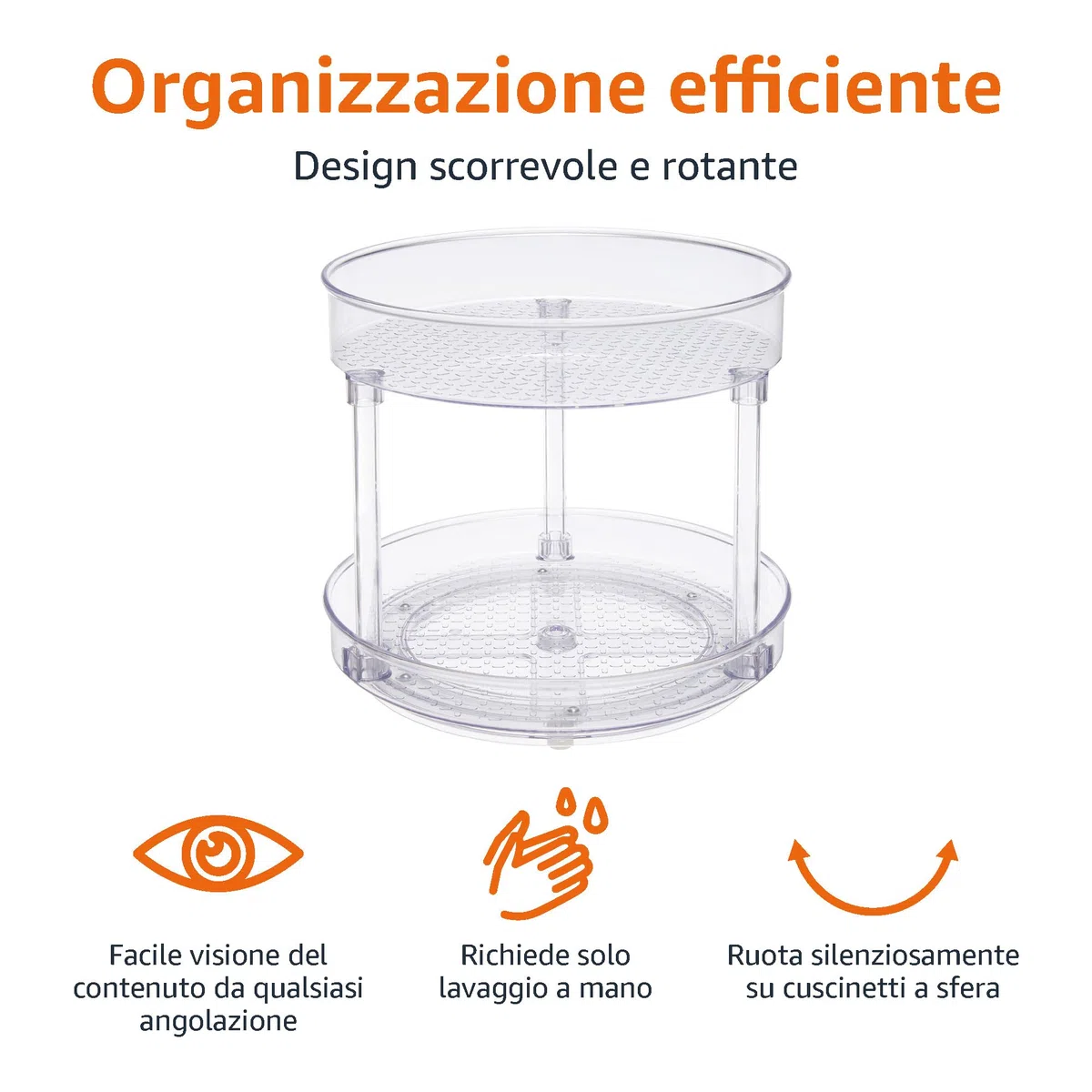 Amazon Basics Lazy Susan, organizer trasparente girevole con 2 ripiani - 23 cm