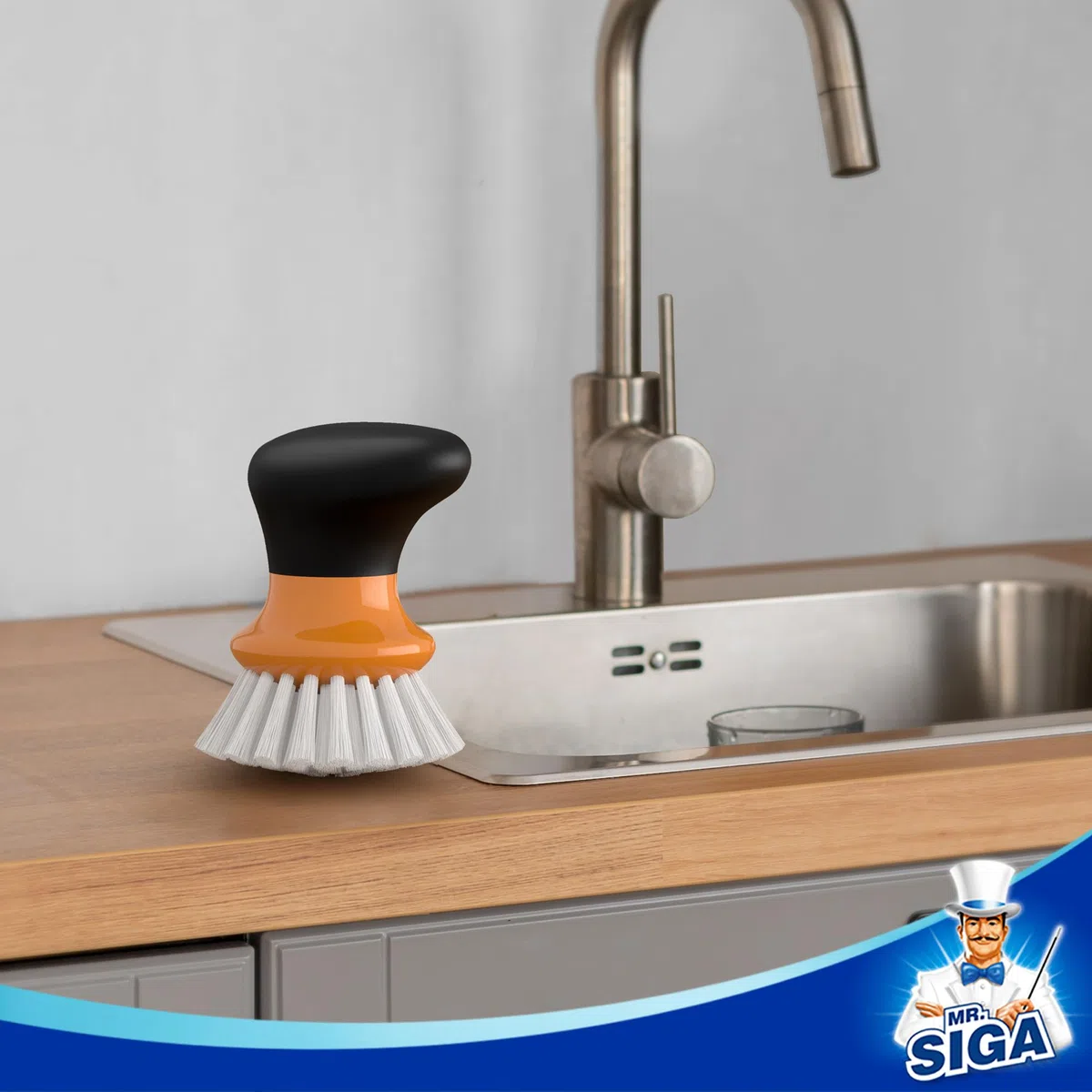 MR.SIGA Spazzola per piatti con manico ergonomico, Spazzola lavapiatti per piatti, pentole, padelle per la pulizia della cucina, Arancione, 2 pezzi