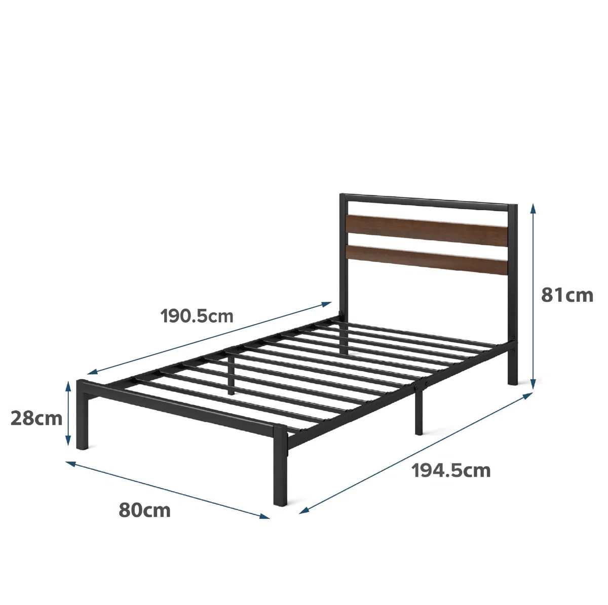 Zinus Kai Struttura Letto Singolo 80x190 cm con Testiera in Bambù - Rete Singola con Doghe in Metallo Incluse - Altezza 25.4 cm con Spazio Sottostante - Facile da Montare - Nero e Marrone