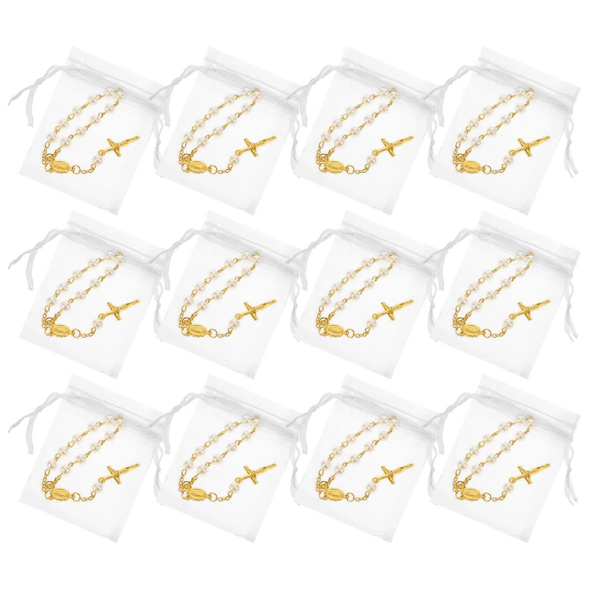 Kichvoe Braccialetto Religioso Bianco in Lega con Forma di Croce e Cerchio Completo per Armonia Spirituale e Benedizioni per Comunione e Feste, Confezione da 12 Set