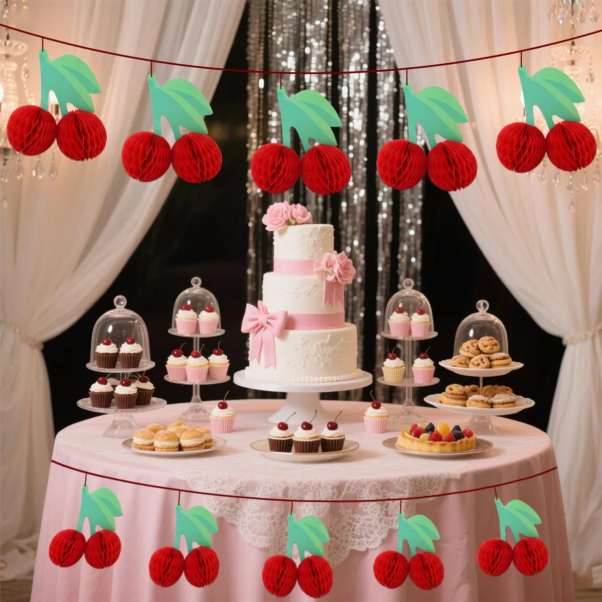6 Pezzi Centrotavola da Tavolo in Ciliegio, Decorazione per Feste di Compleanno in Ciliegio Frutta a Nido d'Ape Appesa Creativo Lanterna di Carta Alla Frutta per Soffitto Baby Shower (Rosso)