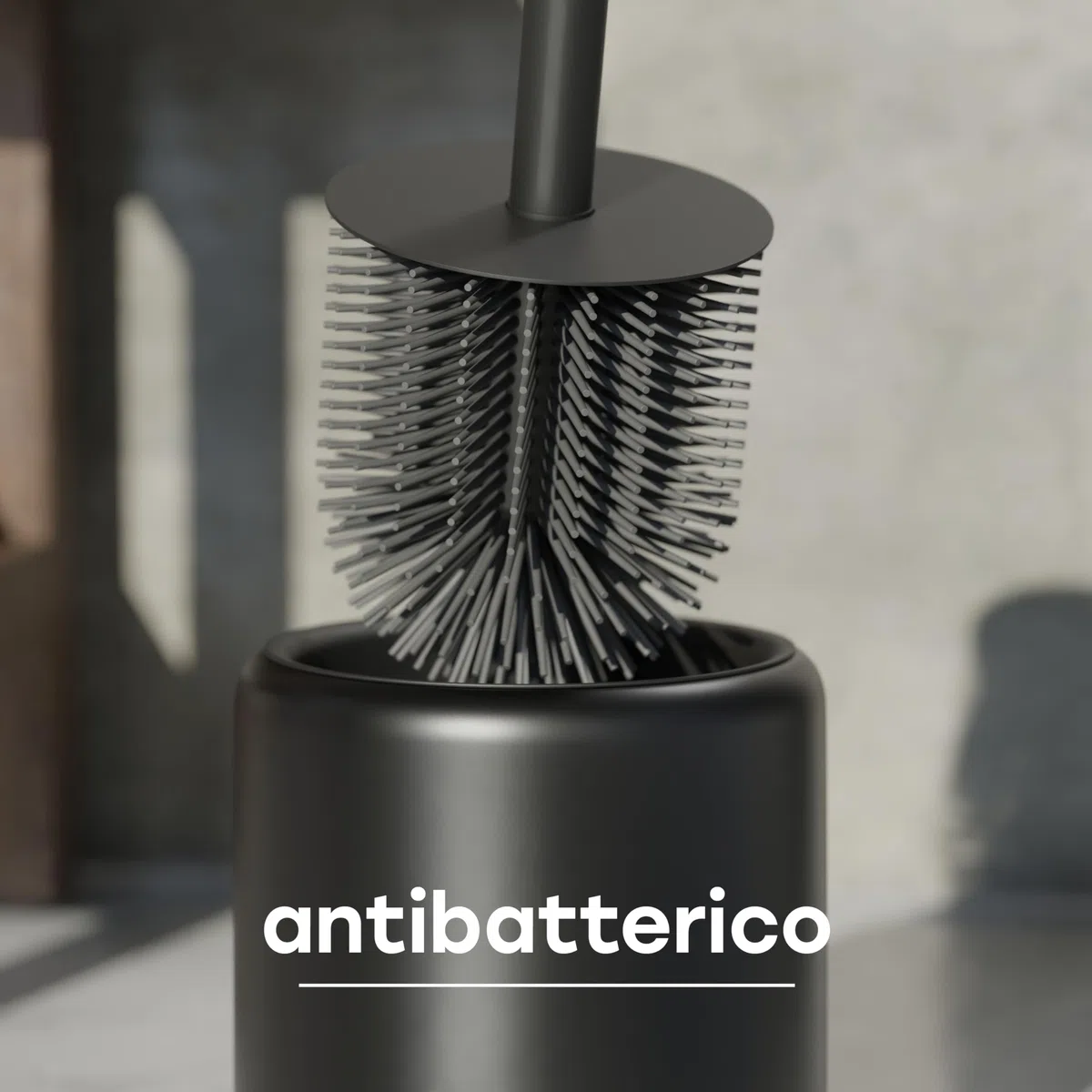 SAVEGA – Scopino WC Silicone Nero con Porta in Acciaio e Coperchio – Spazzola WC Moderna per Bagno