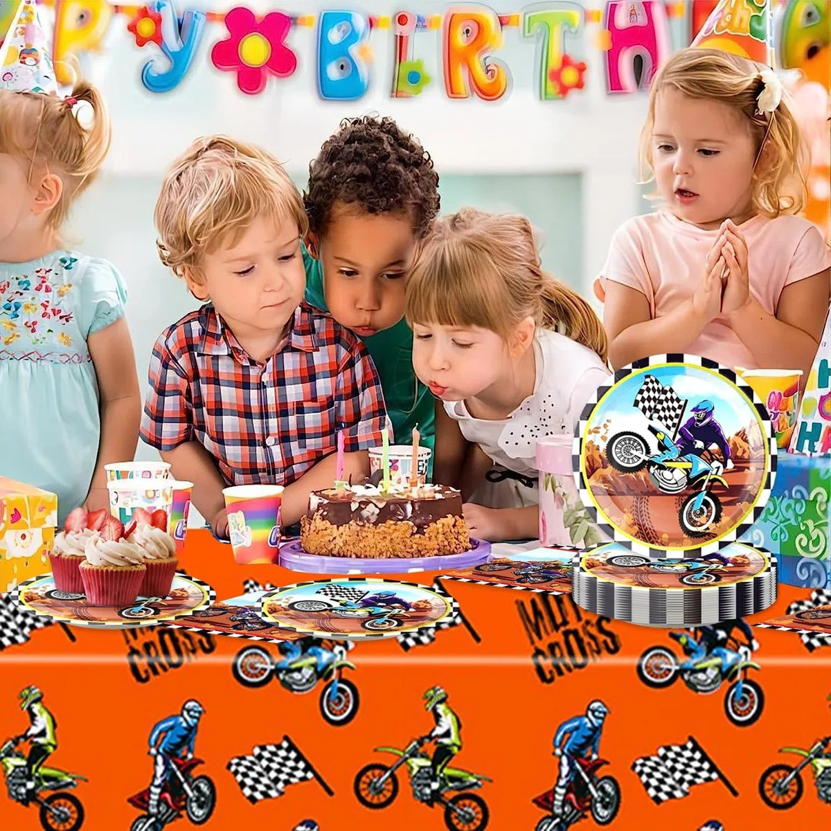 Set di stoviglie per moto, compleanno, per feste di compleanno, per bambini, per feste di compleanno per bambini, decorazione di compleanno, 10 ospiti (moto 3)