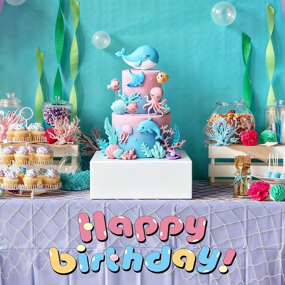 Underwater World Cake Topper, Toppers per Torta Animali Marini con Balena, Delfino, Medusa, Polpo, Decorazione per Torta a Tema Oceano per Bambini, Decorazioni per Cupcake Fondale Marino