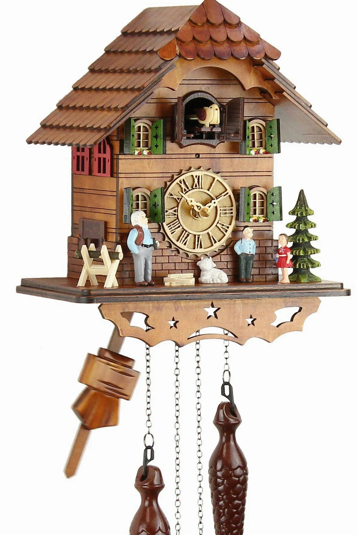Orologio a cucù in vero legno, movimento al quarzo, funzionamento a batteria, 25 cm, con musica, Casa di Heidi, 60820000