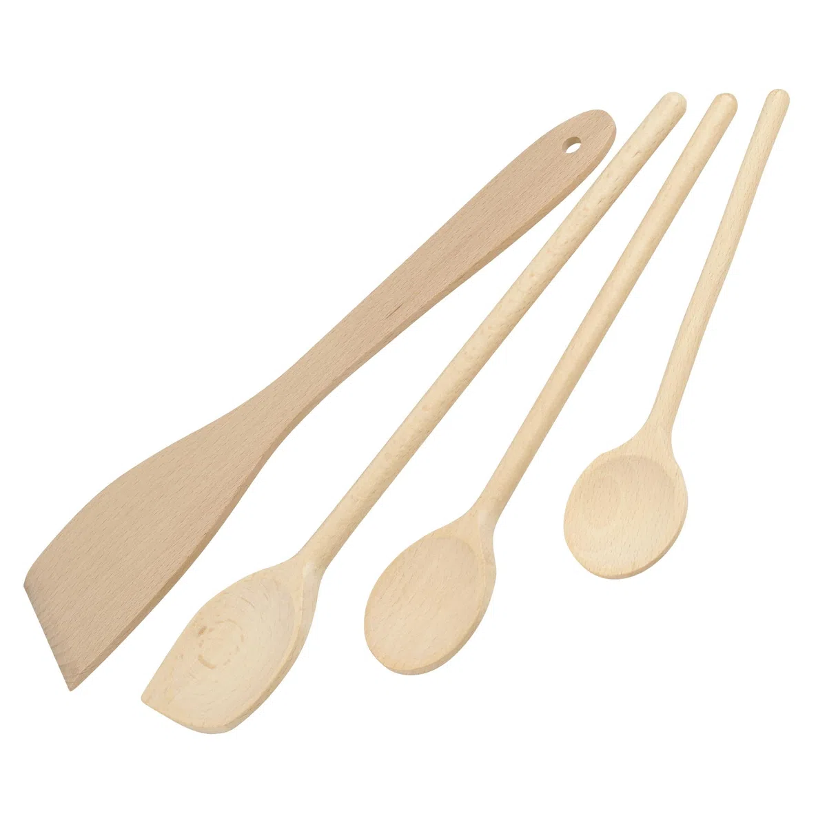 Fackelmann Set di 4 Utensili da Cucina in Legno Certificato FSC, Spatole e Cucchiai, 20 cm, 25 cm, 30 cm, Marrone