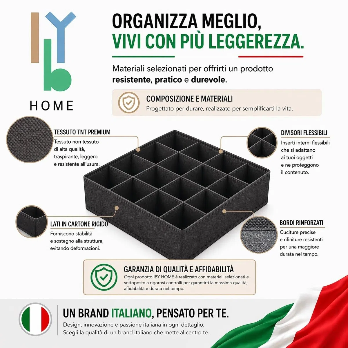 3 Pezzi Organizer Cassetti Biancheria - Divisori per Cassetti in Tessuto Pieghevoli - Set Salvaspazio da 64 Scomparti (2x24+1x16) per Armadio e Guardaroba - per Intimo, Calze, Cinture e Accessori