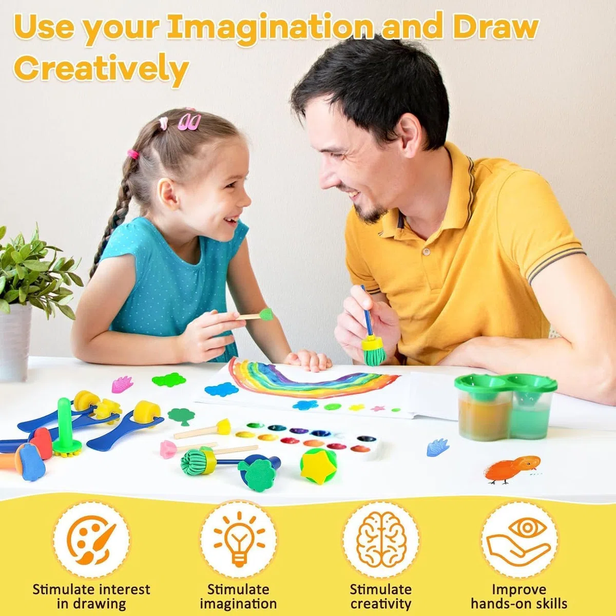 Set di pennelli per pittura in spugna, 30 pezzi, set di pennelli per bambini, per l'educazione precoce, artigianato fai da te e pittura in ceramica