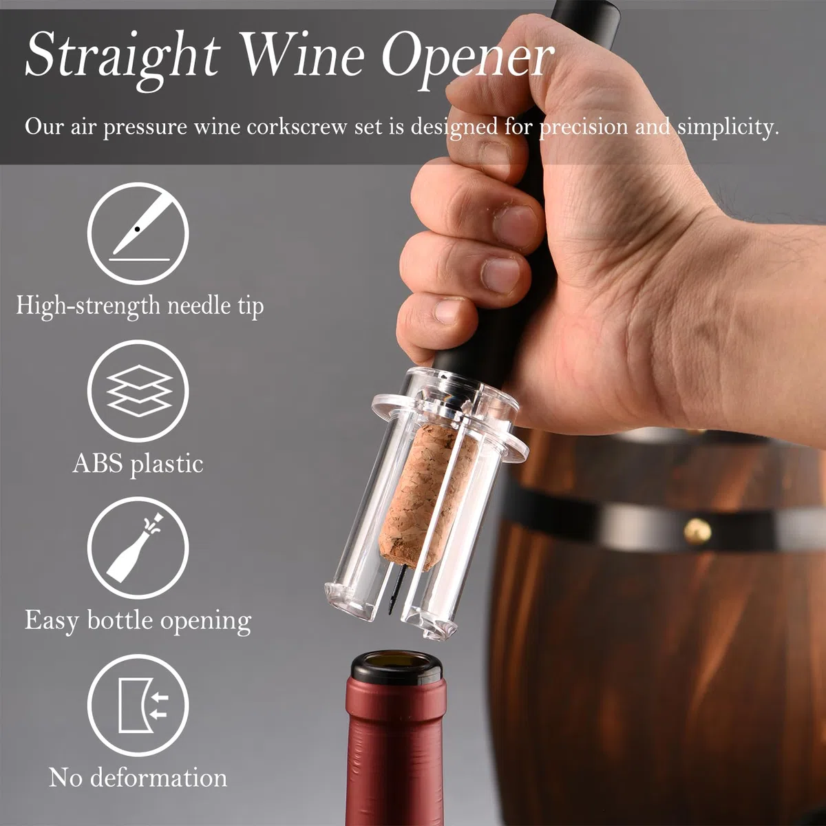 Cavatappi Vino Pressione Aria con 2 Tappi Bottiglie Riutilizzabili, Apribottiglie a Pompa Rapido e Facile da Usare, Professionale Accessori Vino per Casa, Raduni e Regalo