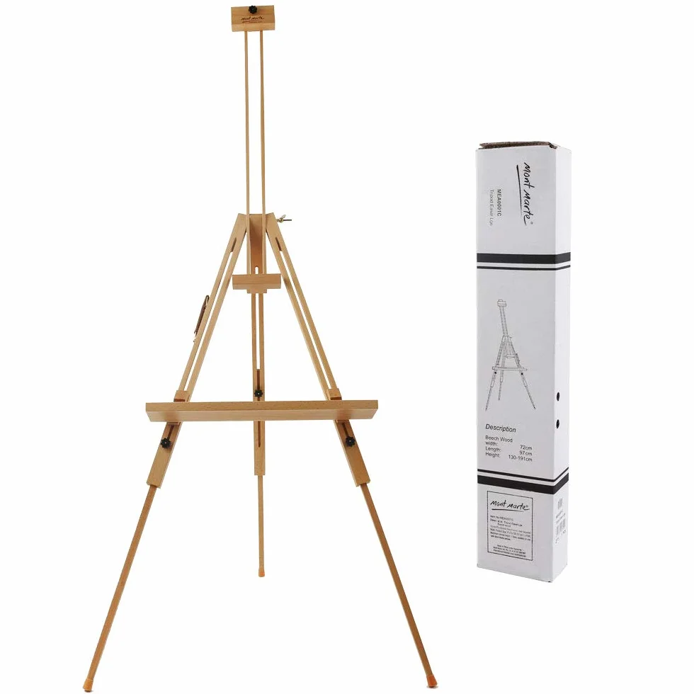 Mont Marte Cavalletto a treppiede pieghevole e regolabile in faggio, per la pittura, supporta tele alte fino a 120 cm (47")