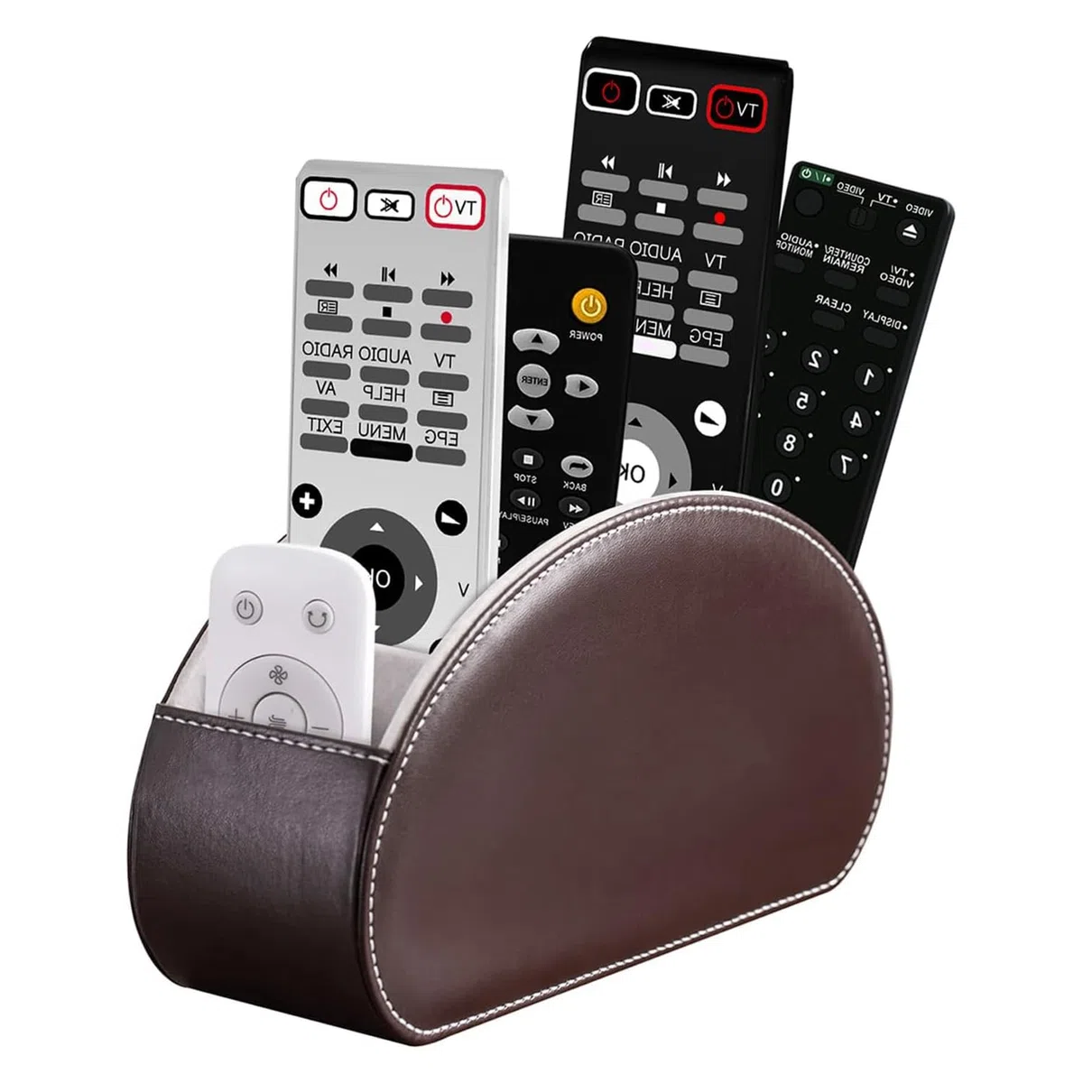 porta-telecomando con 5 tasche, organizer in pelle per telecomando TV, DVD, 4K Stick e Bluray, anche come organizer da scrivania per penne, cosmetici (Marrone)