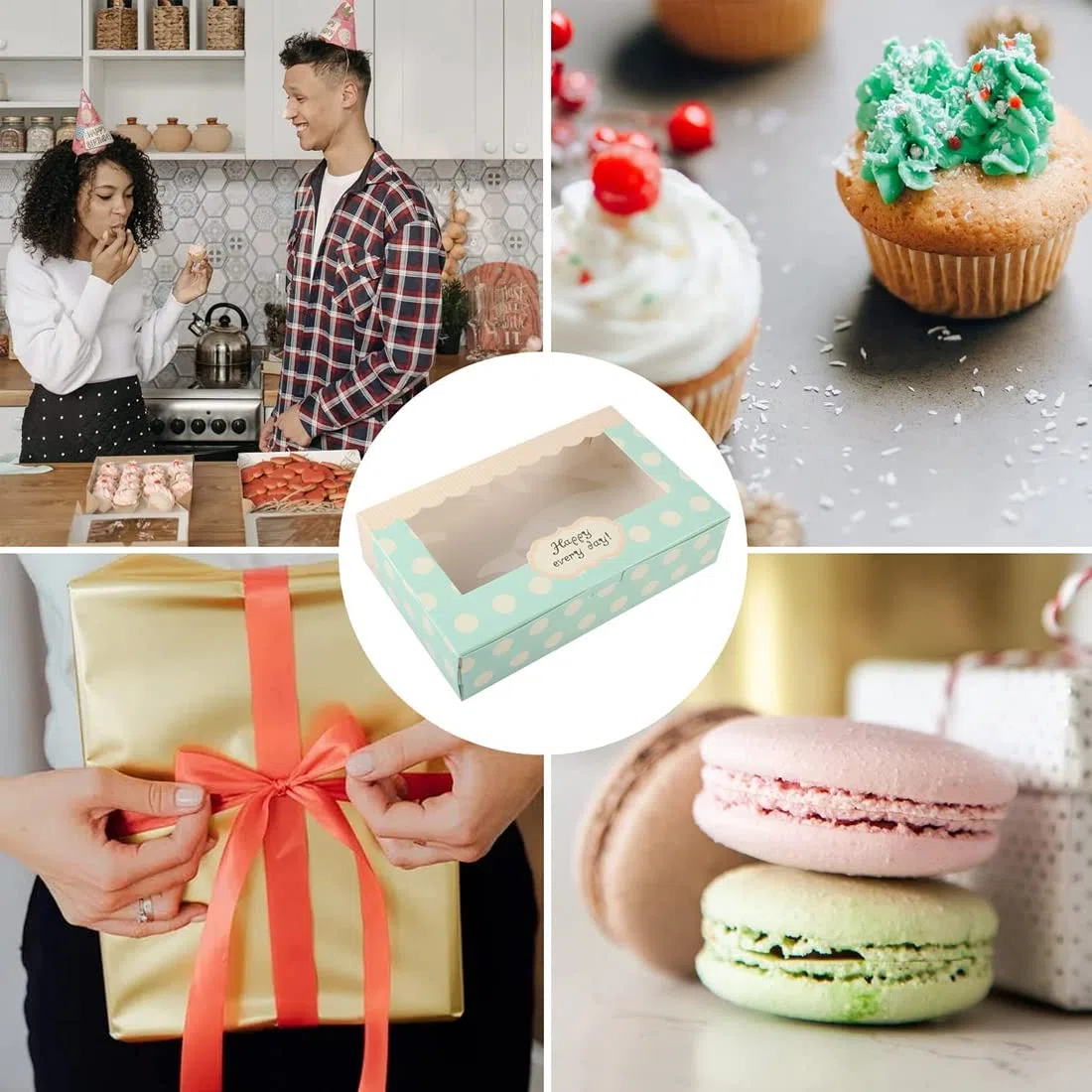 Lvcky - Set di confezioni regalo in carta per 12 pirottini, imballaggi per dolcetti, biscotti e pasticcini, lunghezza 20,3 cm