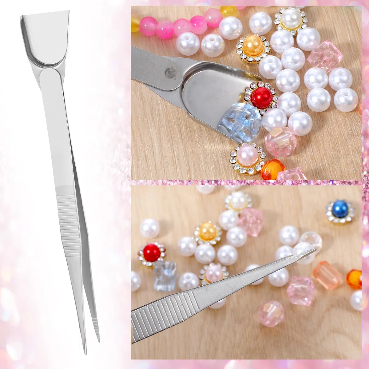 Nogeqi 3 pinze per piercing per sfere, piercing a sfera, ausilio per la sostituzione, pinza per piercing con 4 artigli, strumento per sfere, per gioielli, perle, orologi, pietra, diamanti